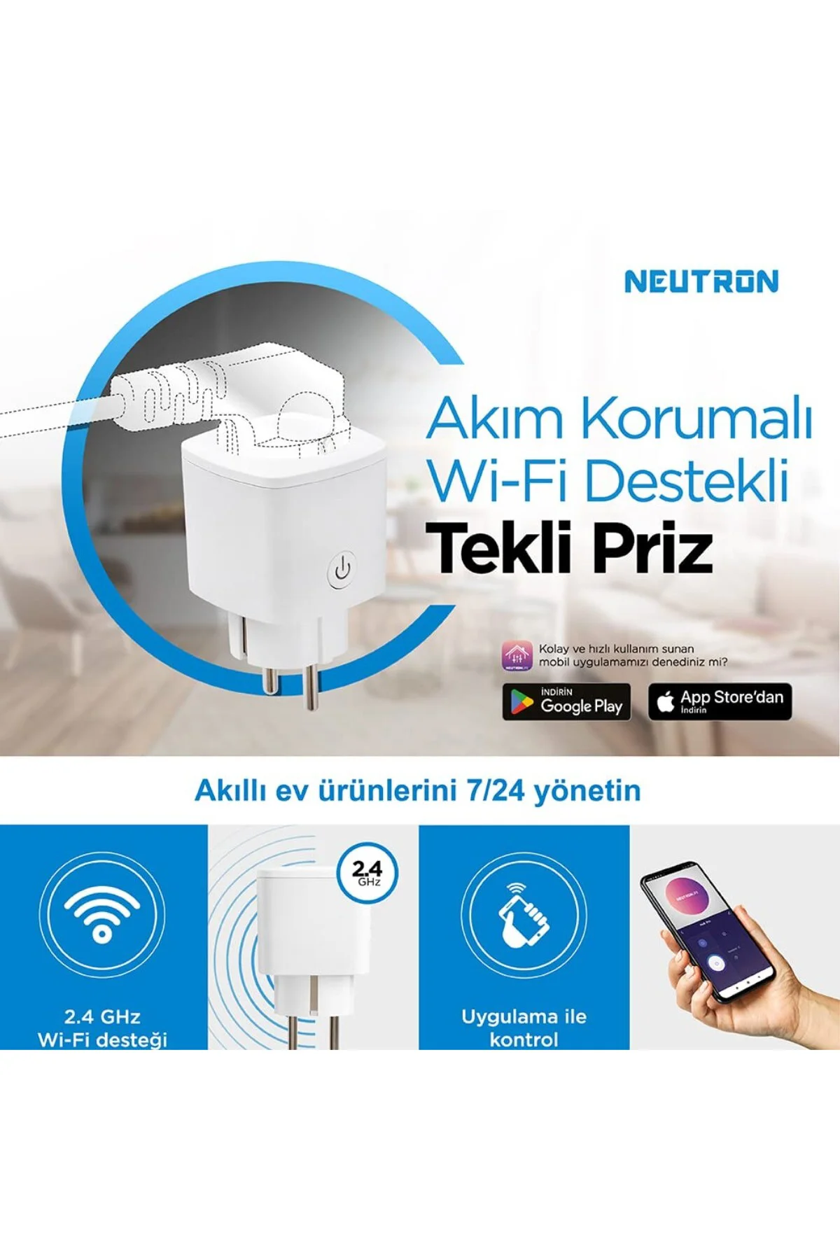 Wi-Fi 16 A Akıllı Tekli Akım Korumalı Priz Wi-Fi 16 A Akıllı Tekli Akım Korumalı Priz