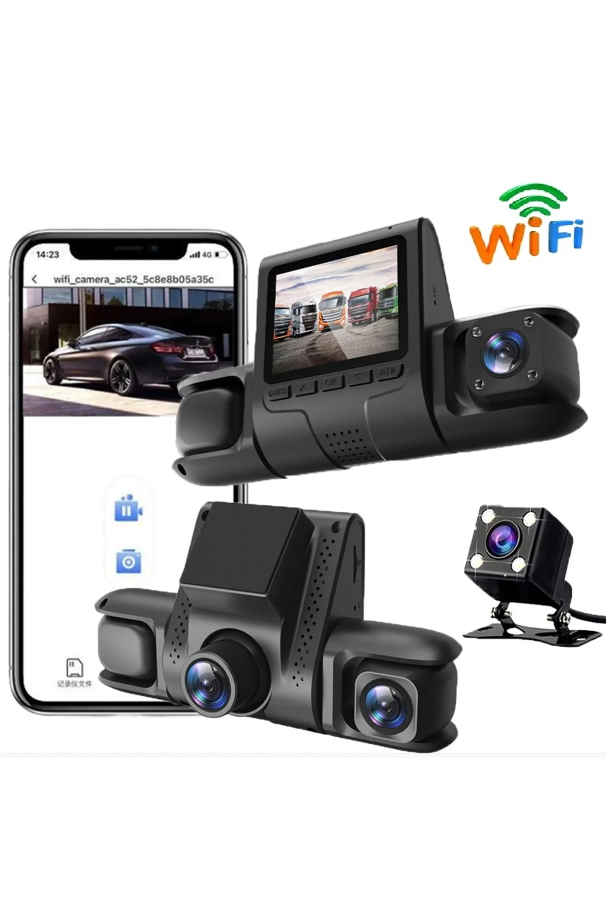 Wi-Fi Bağlantılı 1080P HD 4 Kameralı Araç İçi Kayıt Sistemi, 2.4 İnç Ekran ve Gece Görüş Özellikli Fiyatı, Yorumları ve Özellikleri