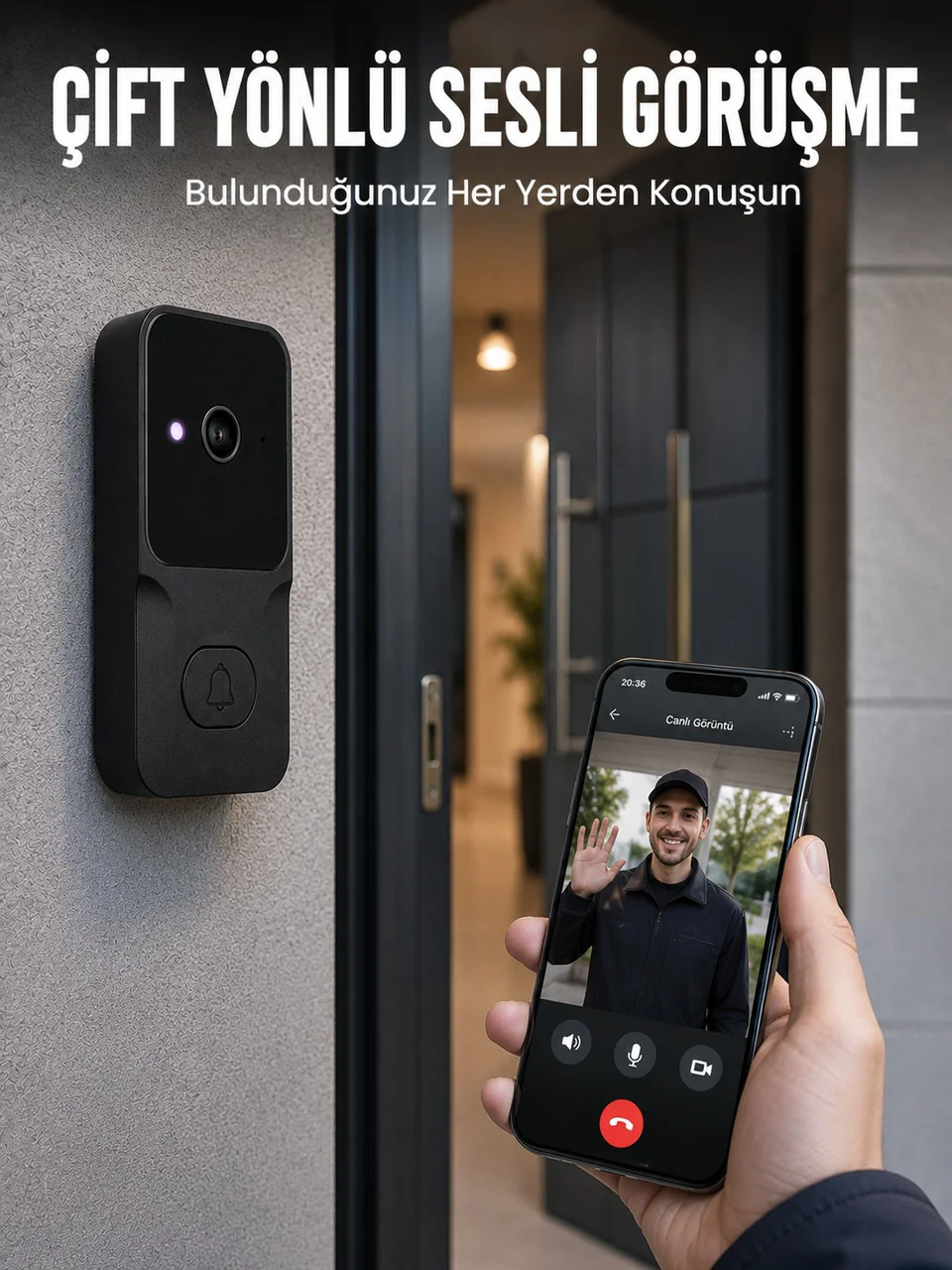 Wi-fi Bağlantılı Akıllı Kapı Zili Telefon Kontrollü Hd Güvenlik Sistemi - Lisinya