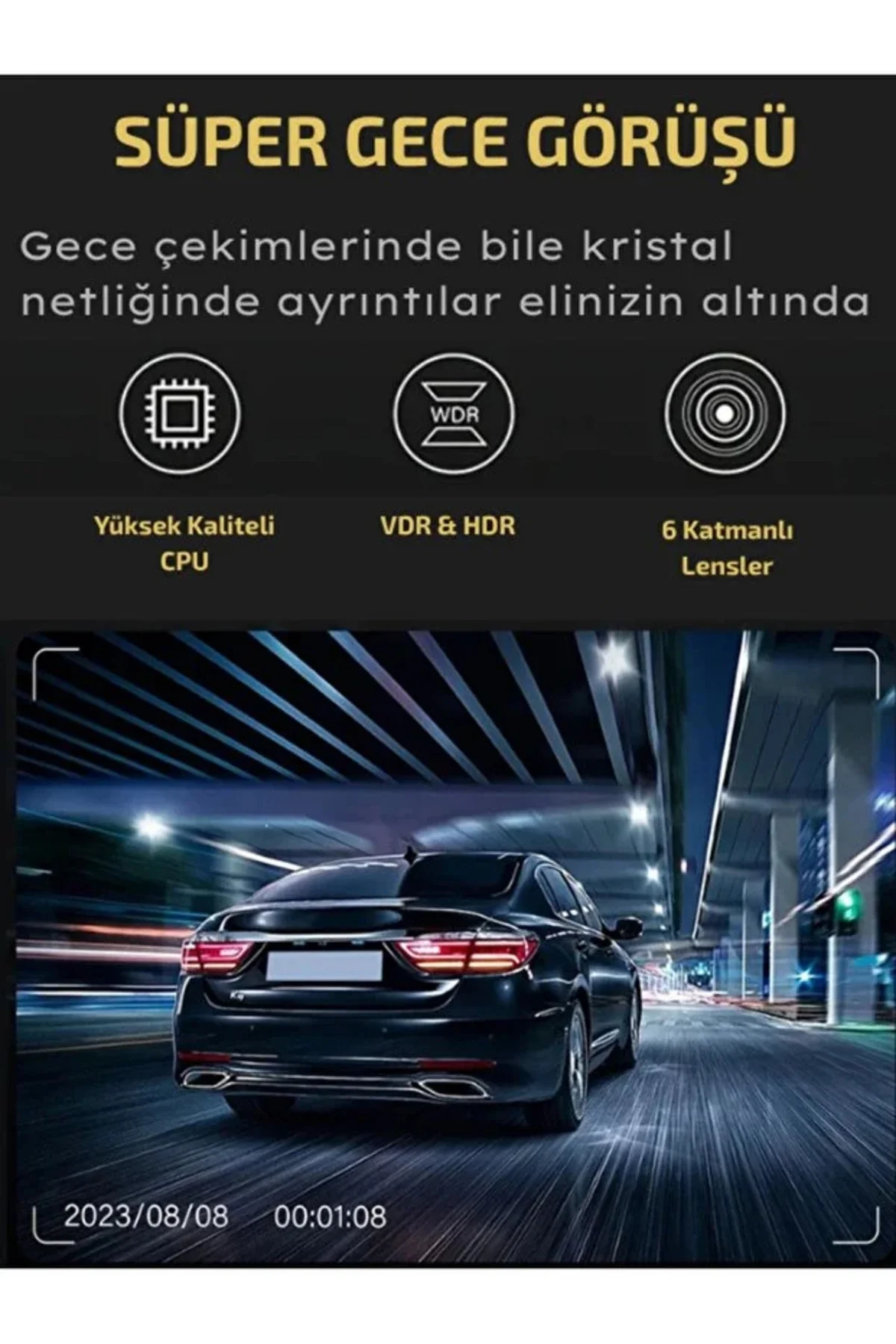 Wi-Fi Bağlantılı Araç İçi Kamera - Üçlü Kamera Desteği, G-Sensör ve Park Modu Özellikli