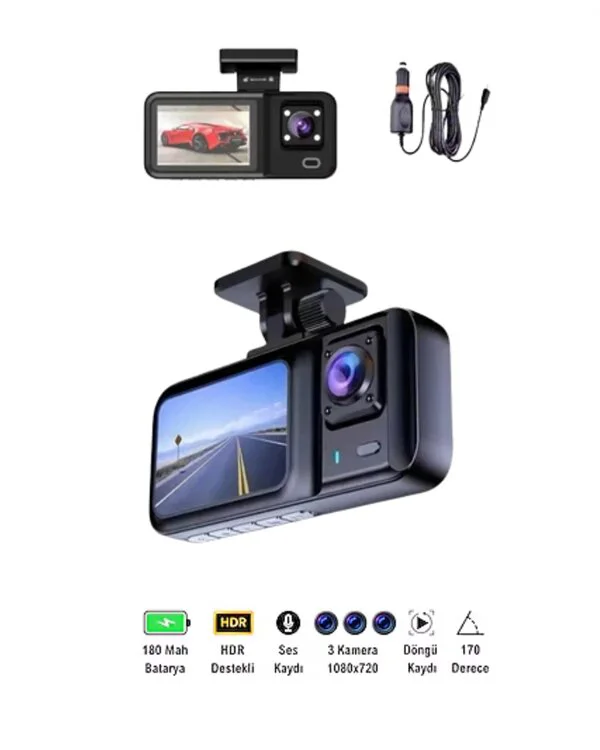 Wi-Fi Destekli Araç Kamerası 2.7” Ekran 128GB Destek ve IR Gece Görüş - 1080p Full HD Dashcam