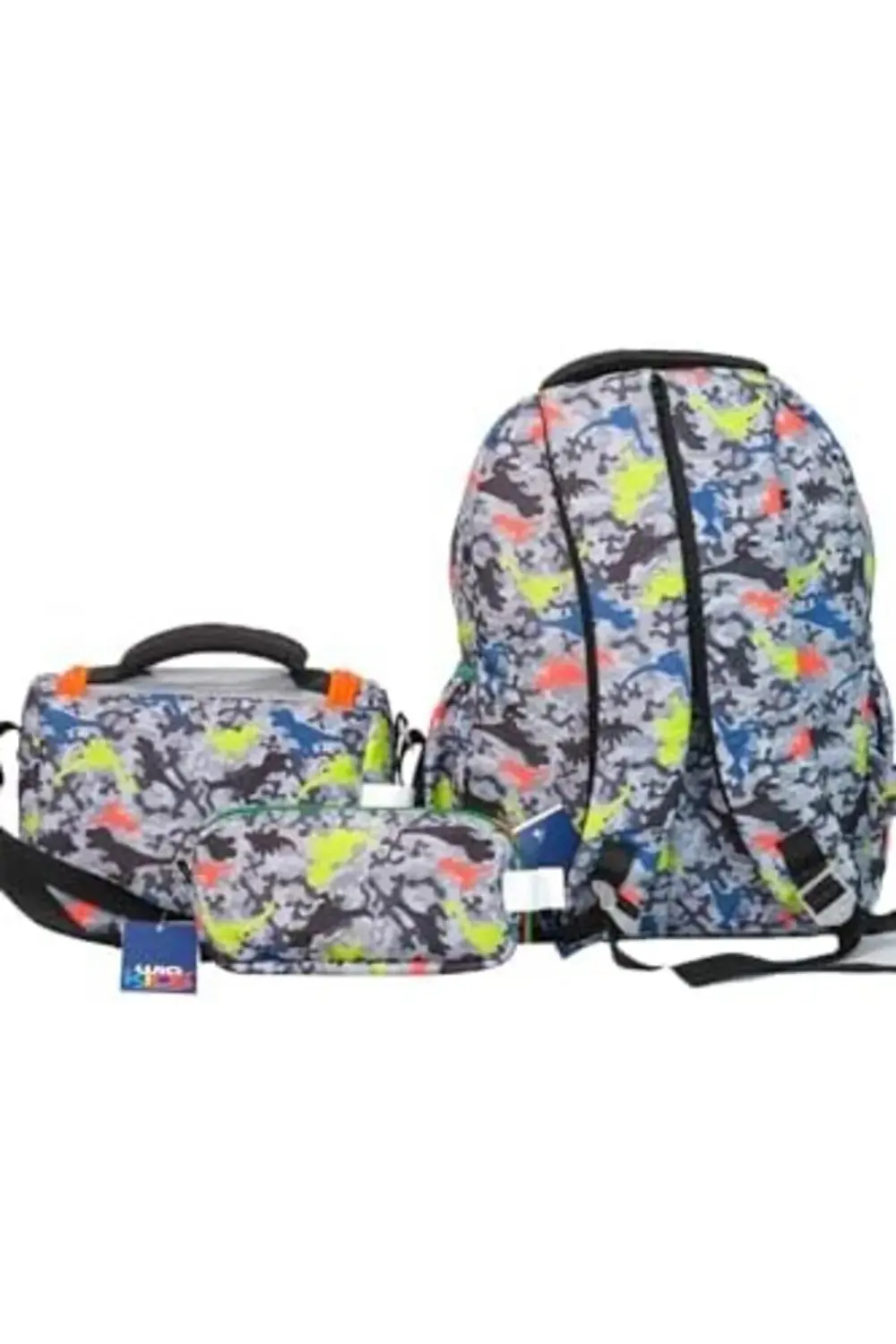 Wia Dinazor Baskılı Erkek Çocuk Üçlü Okul Çanta Seti - Gri-Yeşil