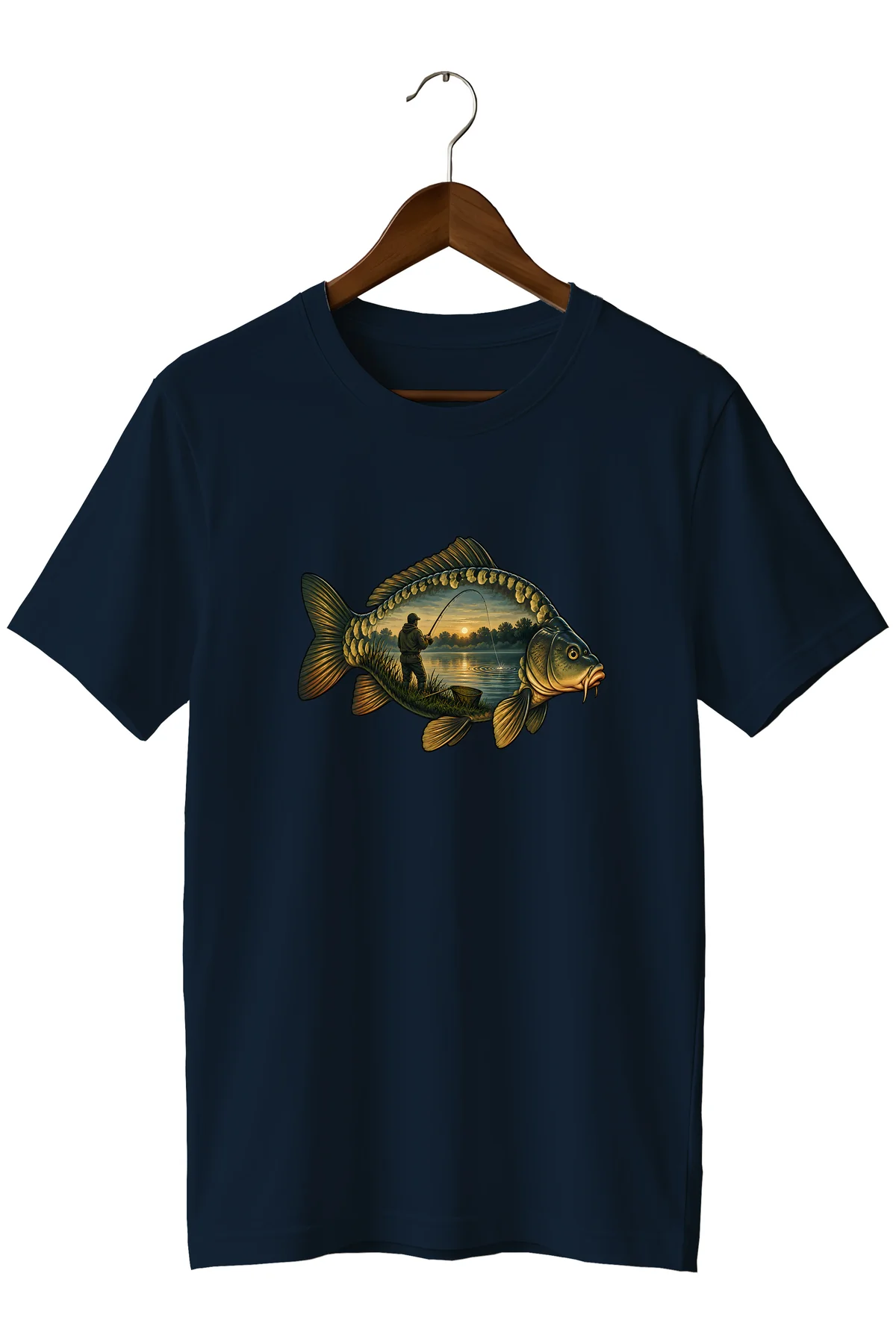 Widi Collection Sazan Balığı Baskılı Unisex T-Shirt – Balıkçı ve Olta Balıkçılığı Temalı Kısa Kollu Bisiklet Yaka
