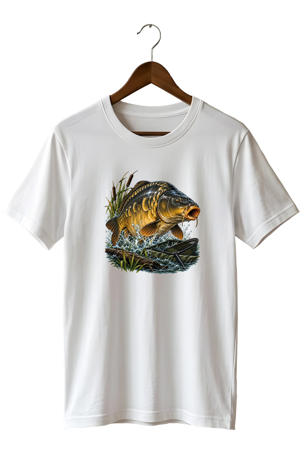 Widi Collection Sazan Balığı Baskılı Unisex T-Shirt – Balıkçı ve Sazan Avı Temalı Kısa Kollu Bisiklet Yaka