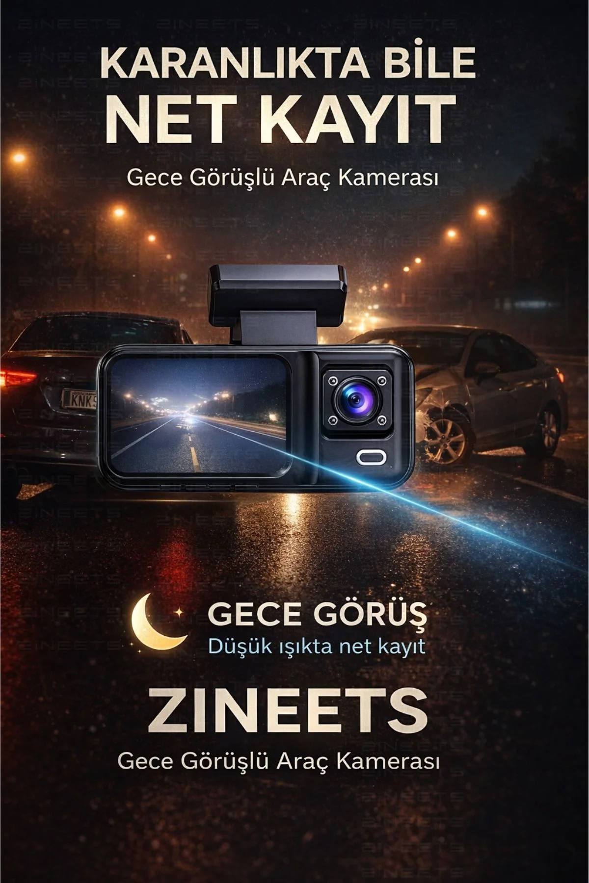 Wifi 1080p Araç içi 3 Kameralı Lcd Ekranlı Gece Görüşlü G-sensör 