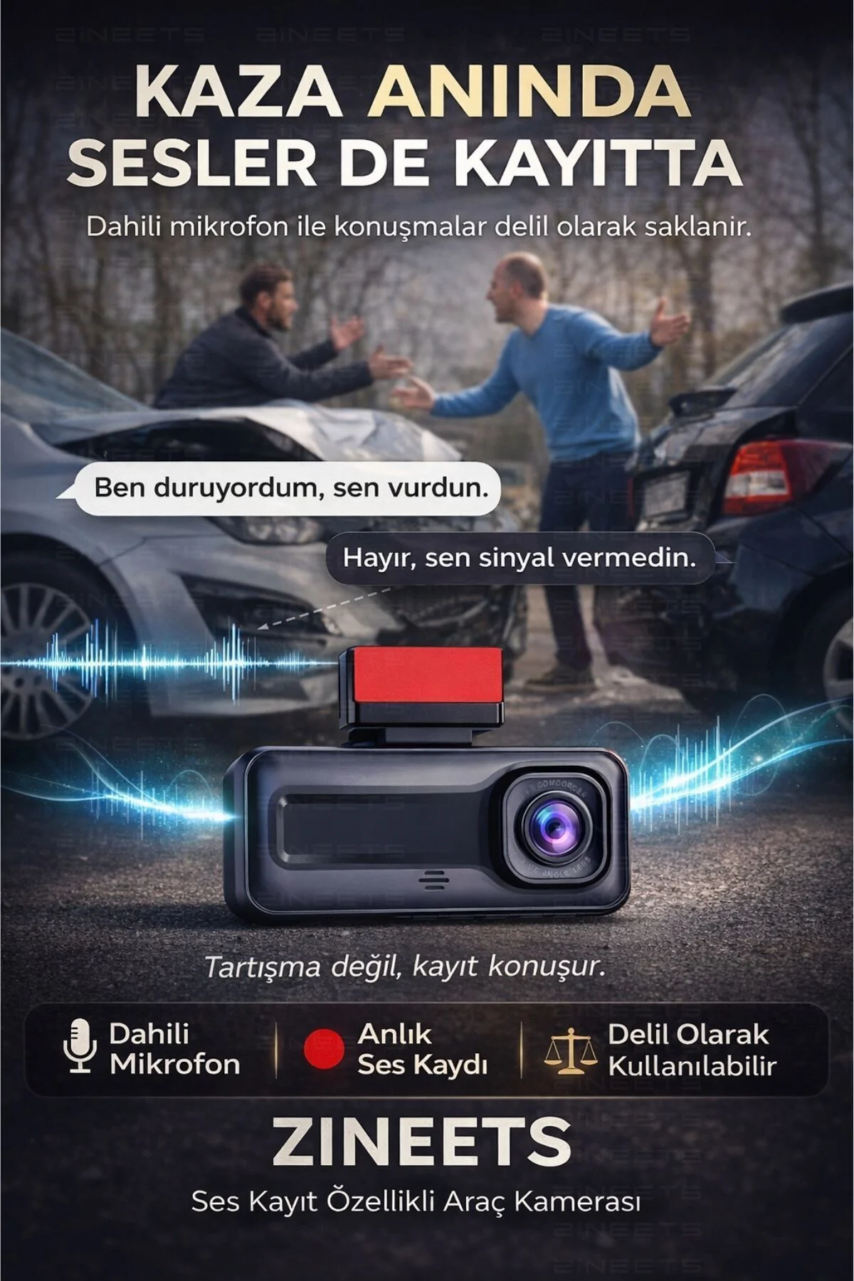 Wifi 1080p Araç içi 3 Kameralı Lcd Ekranlı Gece Görüşlü G-sensör 