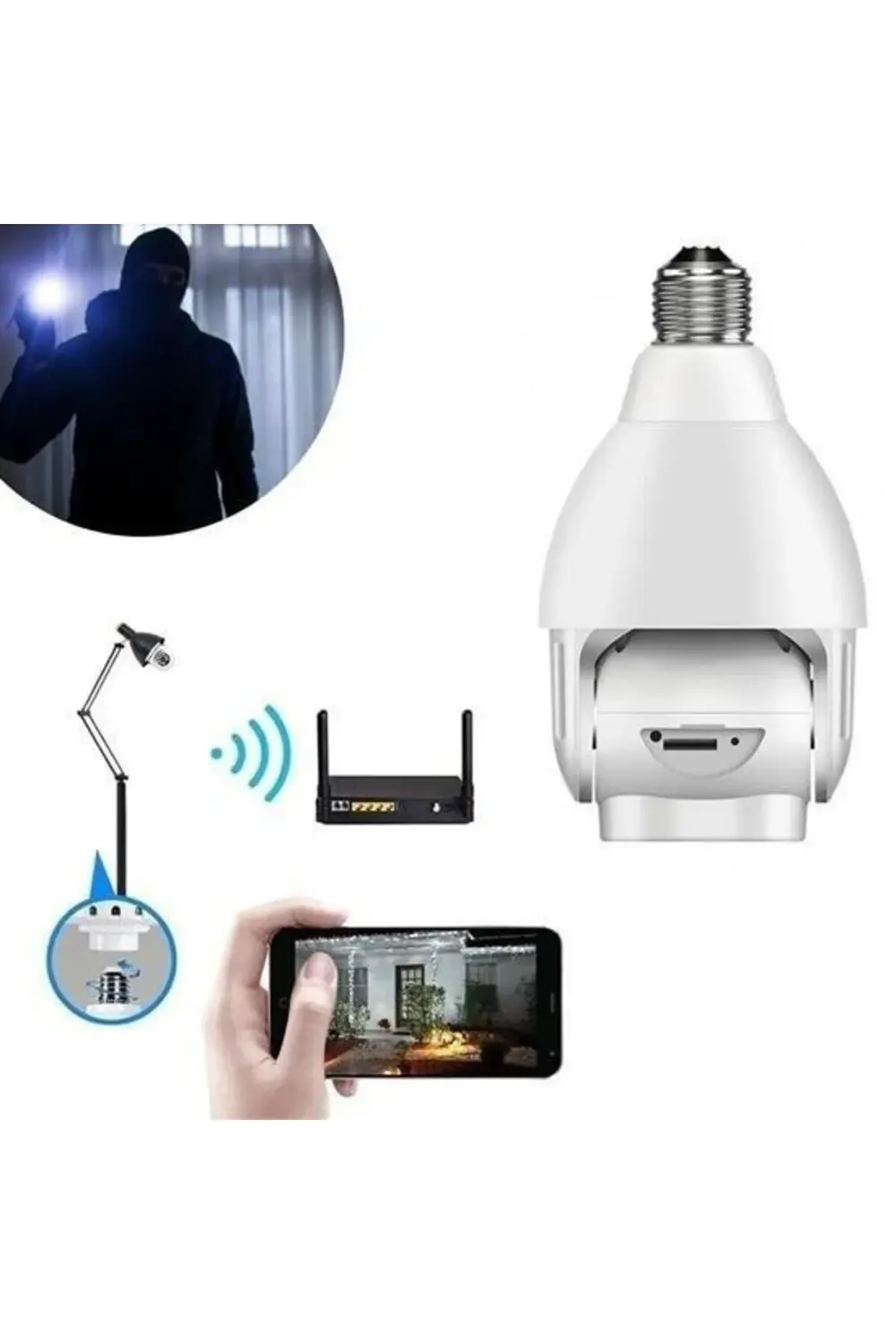 ® WiFi 360 Panoramik Ampul Kamera Gece Görüş Ses Akıllı Hareket A