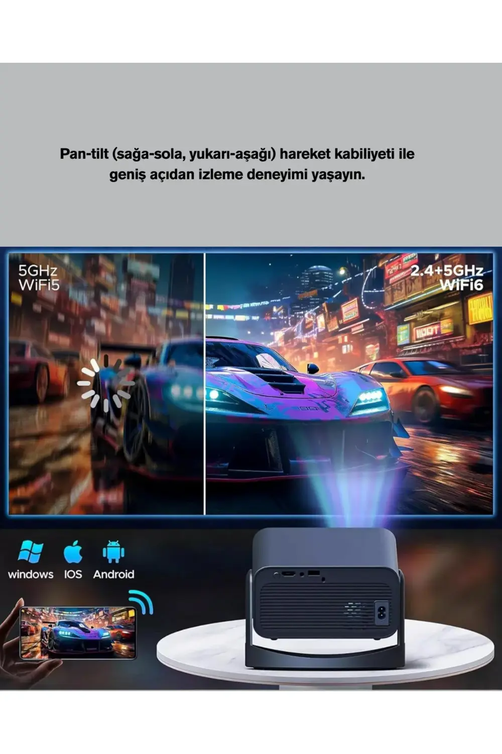 WiFi 6 ve Bluetooth 5 Bağlantılı Taşınabilir Projeksiyon Makinesi