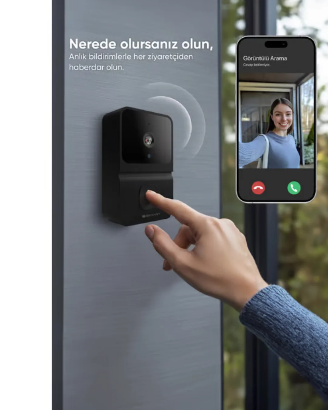 WiFi Akıllı Kapı Zili 85 Derece Geniş Açı Android iOS Uyumlu