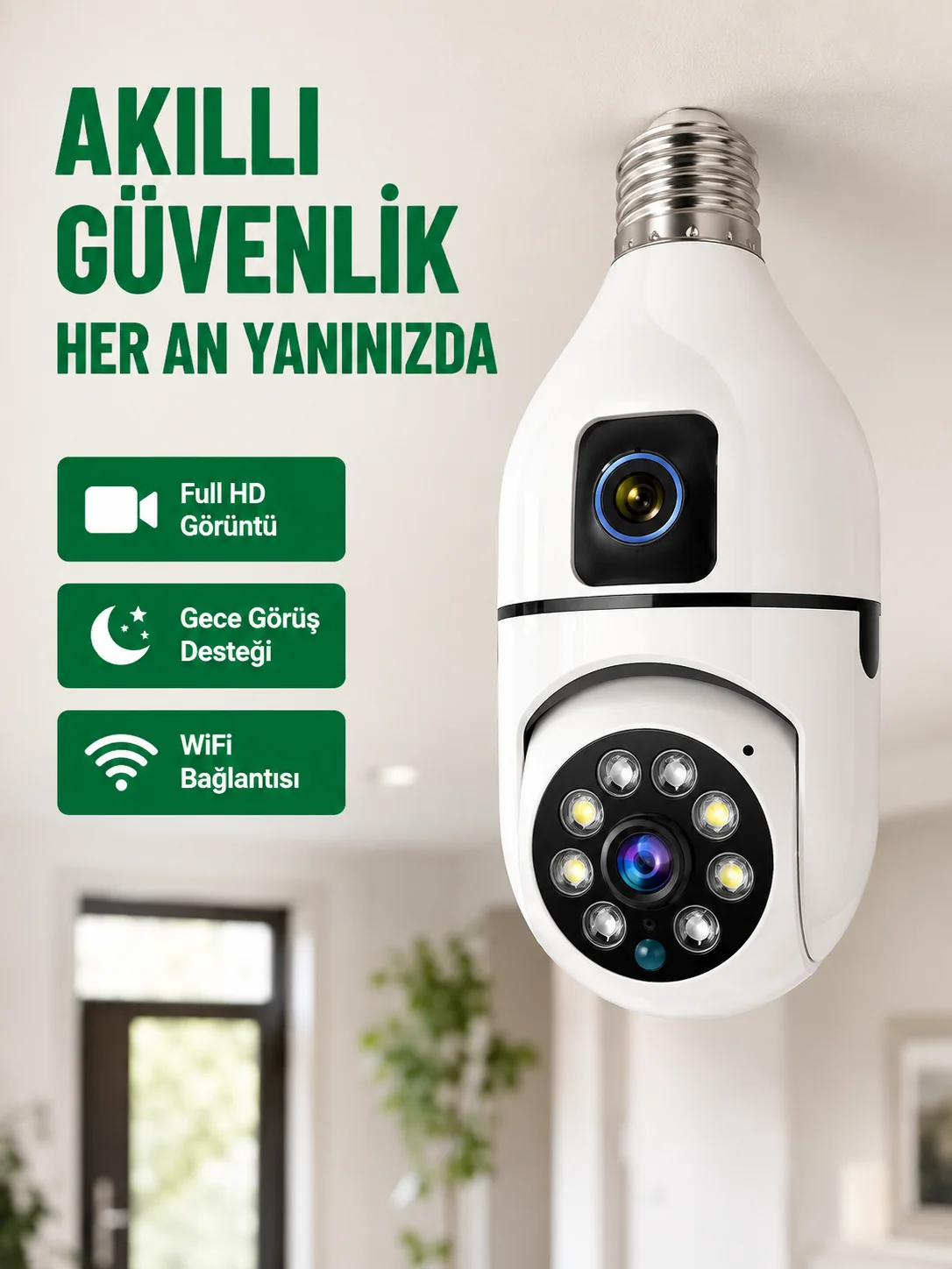 WiFi Ampul Güvenlik Kamerası 1080P Full HD Gece Görüşlü ve Hareket Algılamalı Fiyatı, Yorumları ve Özellikleri
