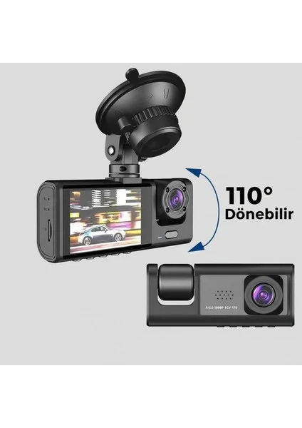 WiFi App Destekli 3 Kameralı Araç Kamerası 170 Derece Geniş Açı Gece Görüşlü G Sensörlü