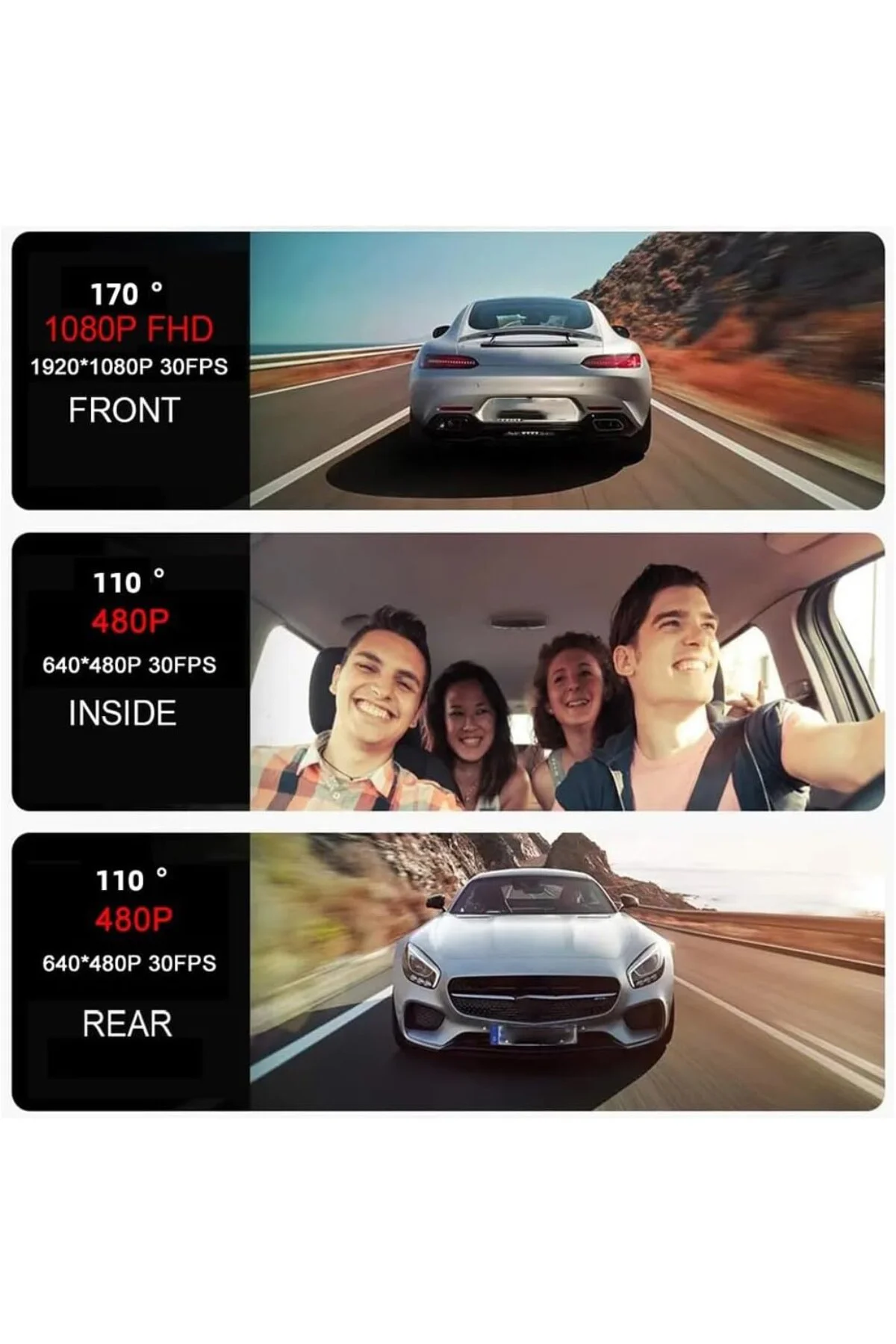 WIFI Ara Bağlantı Otomatik Güvenlik Sürüş Kaydedici,3 Kamera Araç