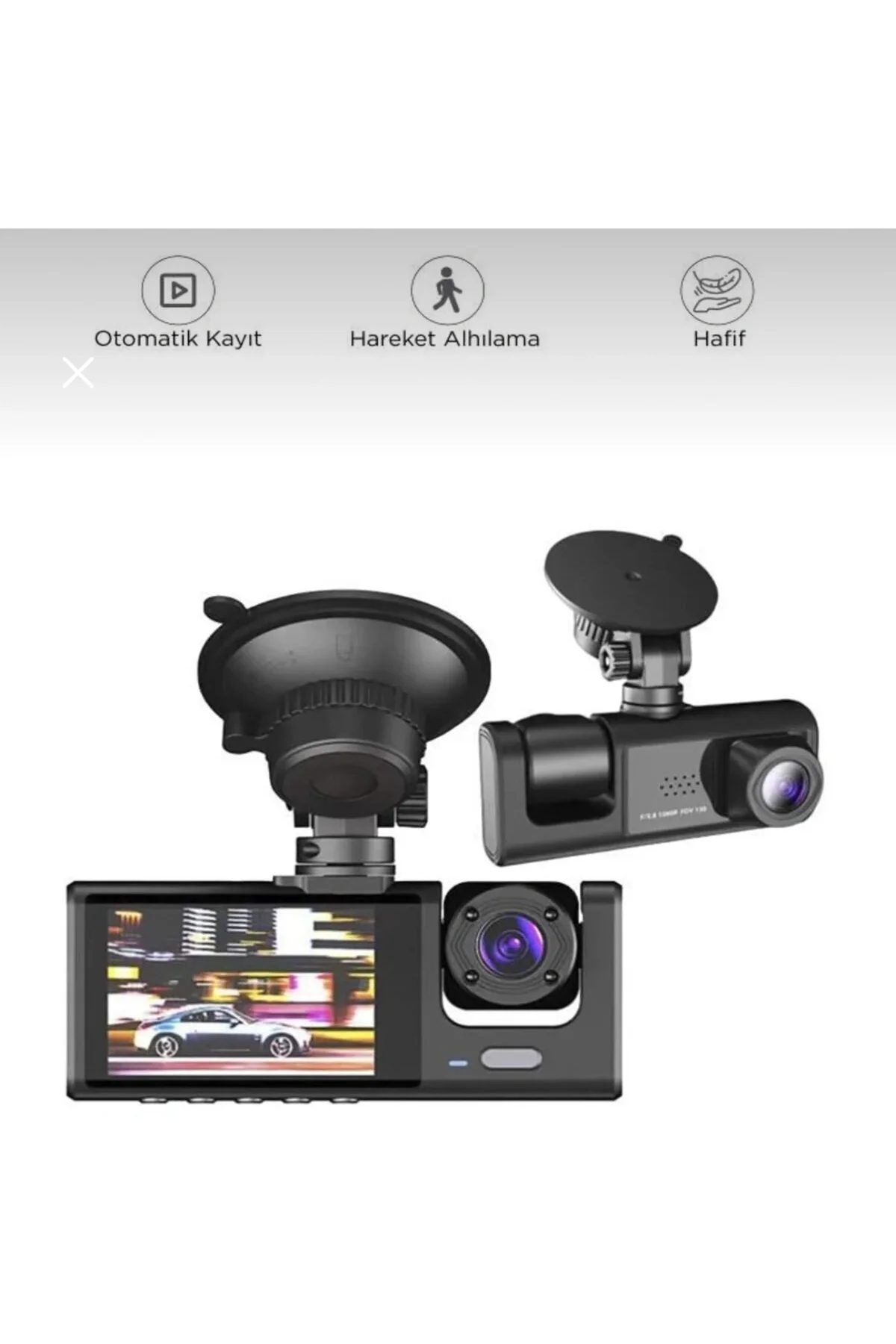 WiFi Destekli 1080p 3 Kameralı Araç İçi Kamera LCD Ekranlı Gece Görüşlü G Sensörlü