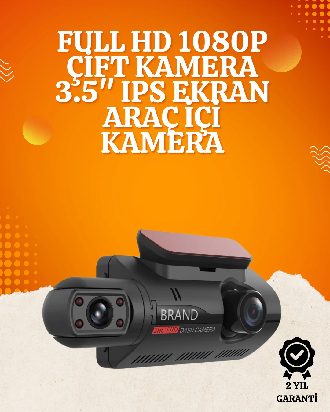 WiFi Destekli Araç Kamerası – 3 inç Ekran, 1080P Ön ve 720P İç Ka