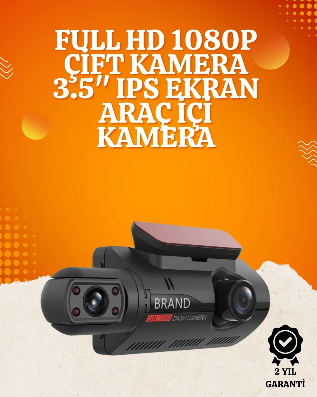 WiFi Destekli Araç Kamerası – 3 inç Ekran, 1080P Ön ve 720P İç Kamera