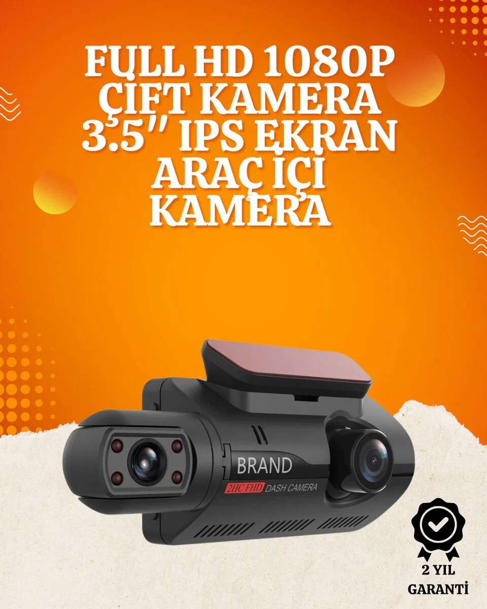 WiFi Destekli Araç Kamerası – 3 inç Ekran 1080P Ön ve 720P İç Kamera