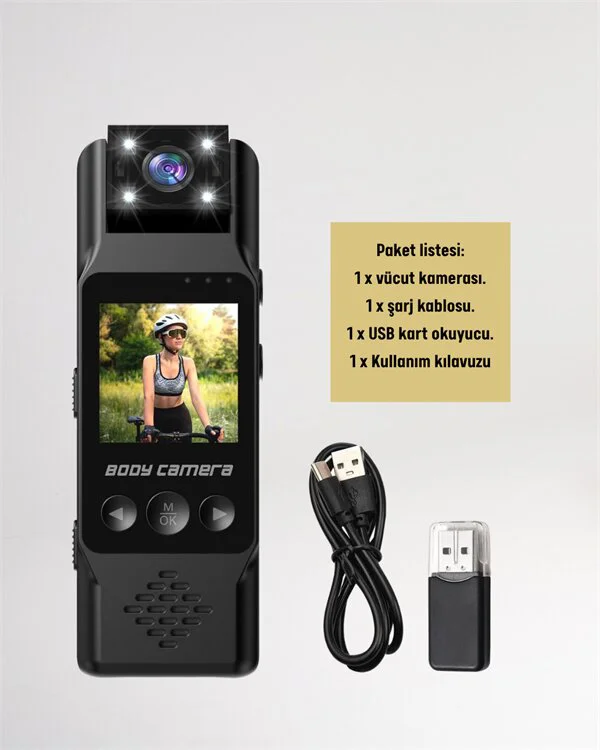 WiFi Destekli Mini Kamera – 180° Dönebilen Lens 1080P Video TFT Ekranlı