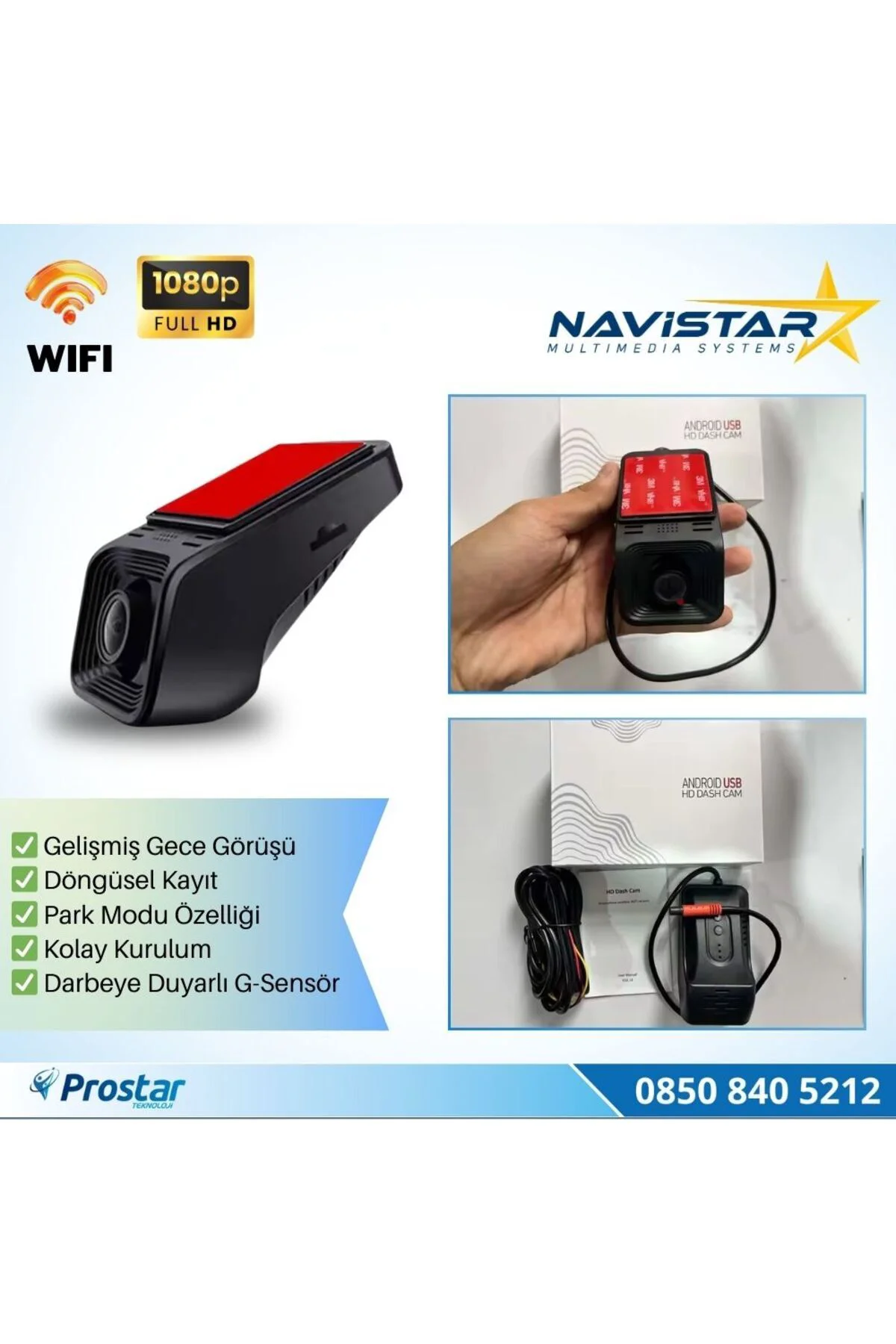 Wifi G-Sensör Park Modu 128 GB Destekli Araç Yol Sürüş Kamerası G