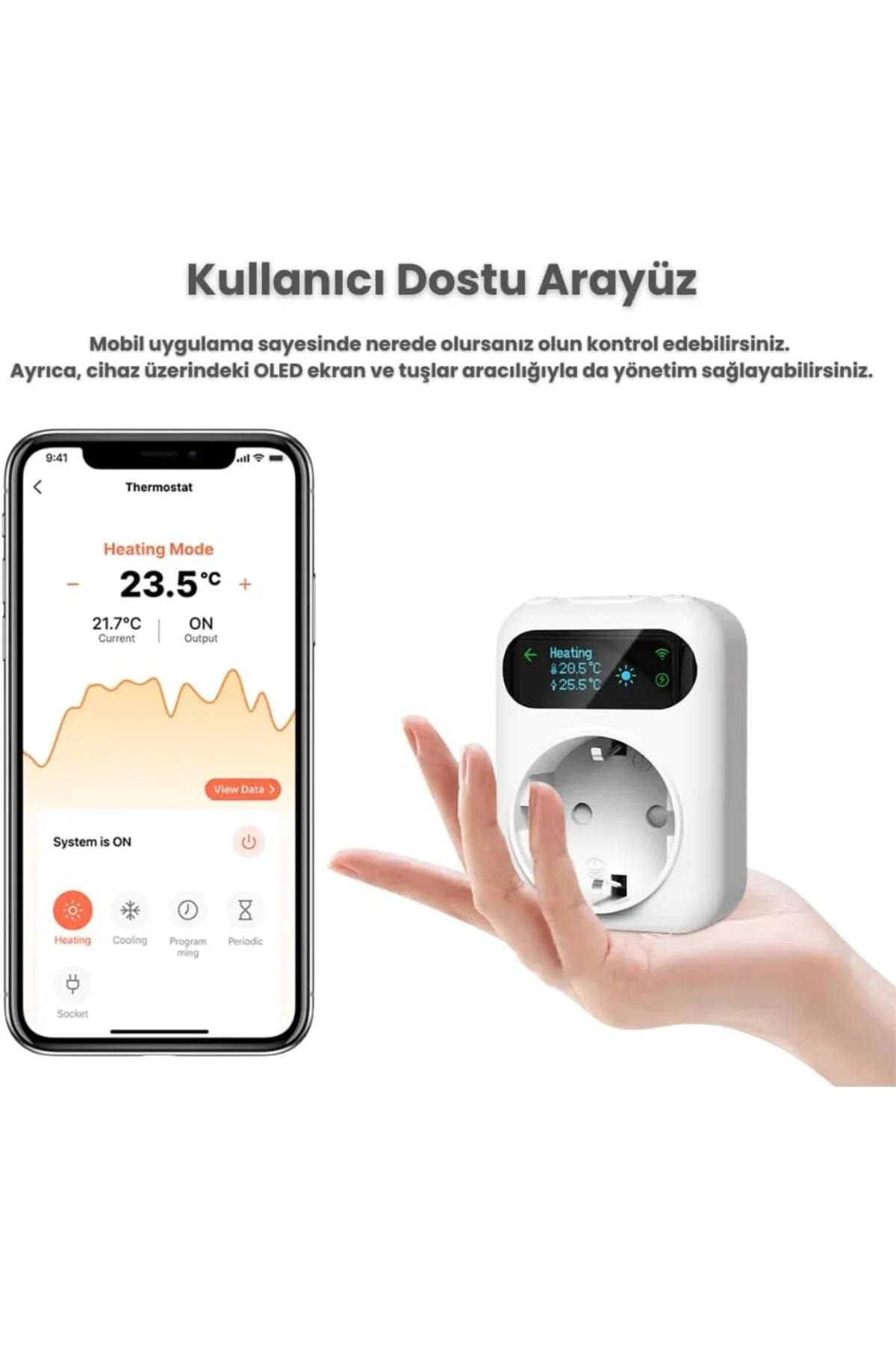 WiFi Priz Tipi Harici Su Geçirmez Sensörlü Termostat (Tuya,Smart Life Uyumlu)