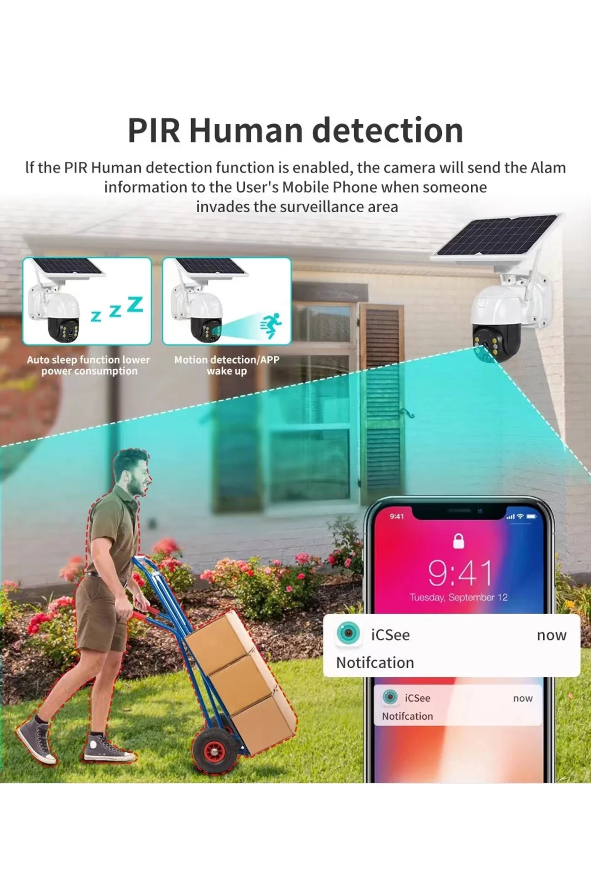 Wifi Uygulamalı Gece Görüşlü Solar Güneş Enerjili Kamera Akıllı D