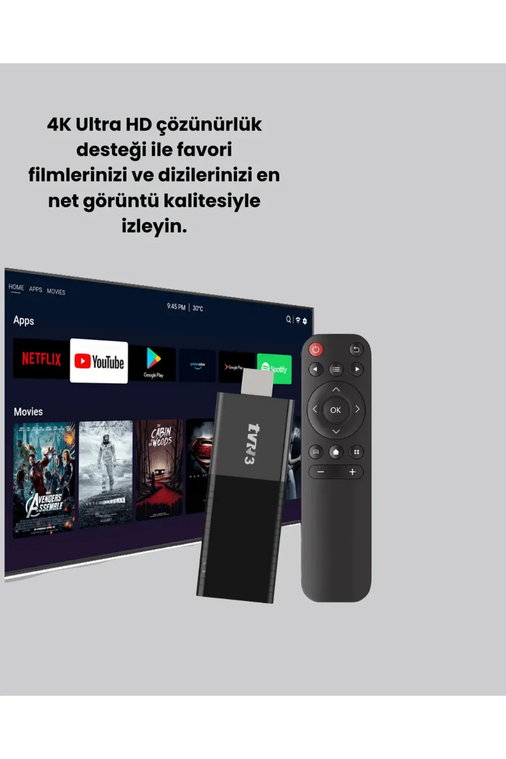 WiFi ve Bluetooth Destekli Android TV Dönüştürücü Stick
