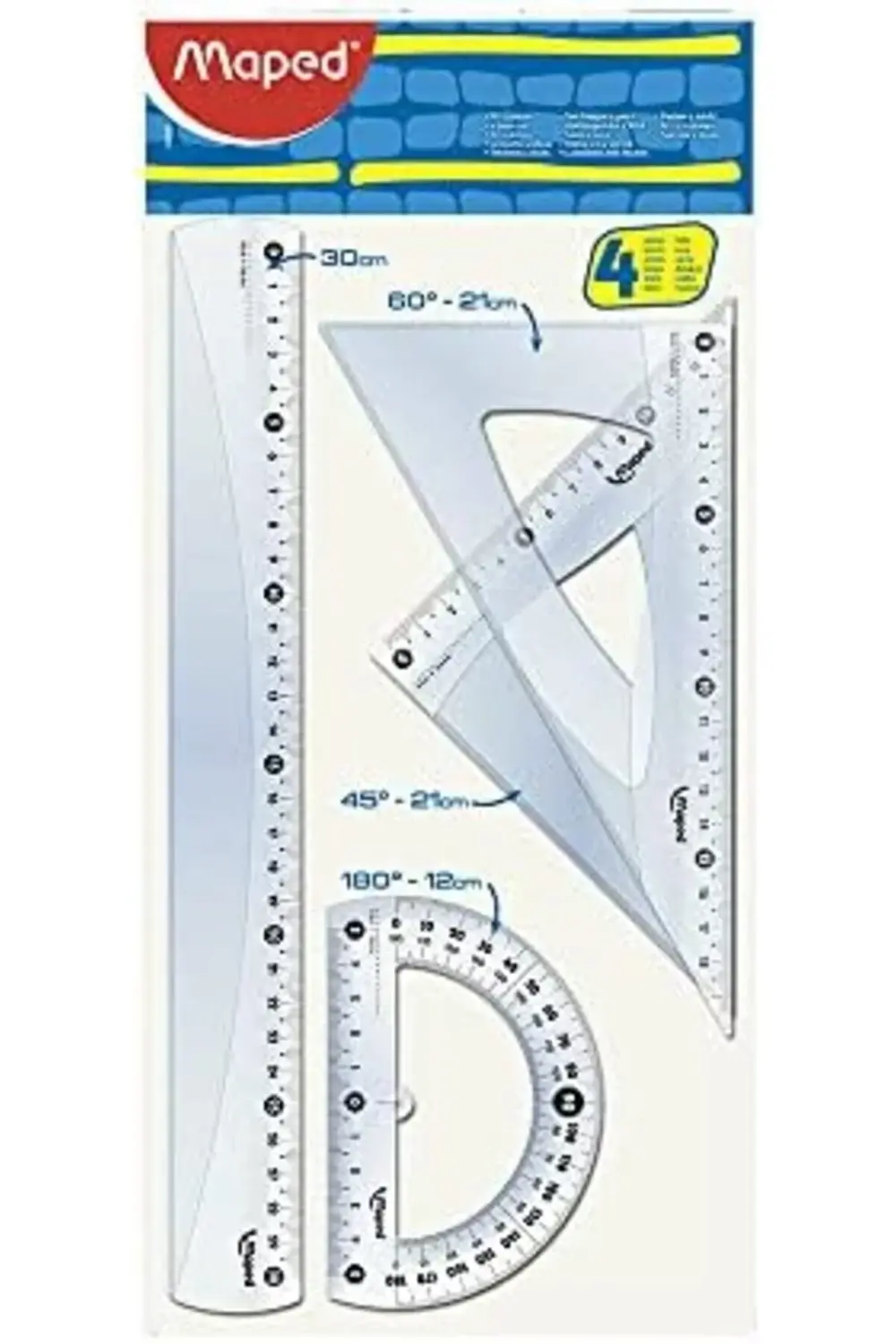 WIGO set cetvelli, 30 cm, 2 üçgen 21 cm, açı ölçer, 12 cm, B 3955