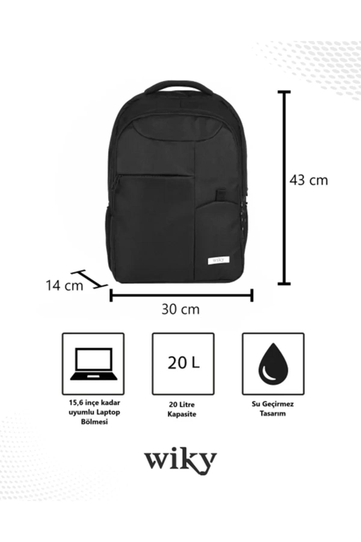 WikyBag Dawn 15,6 Inç Dizüstü Bilgisayar Uyumlu Siyah Laptop Çantası Sırt Çantası