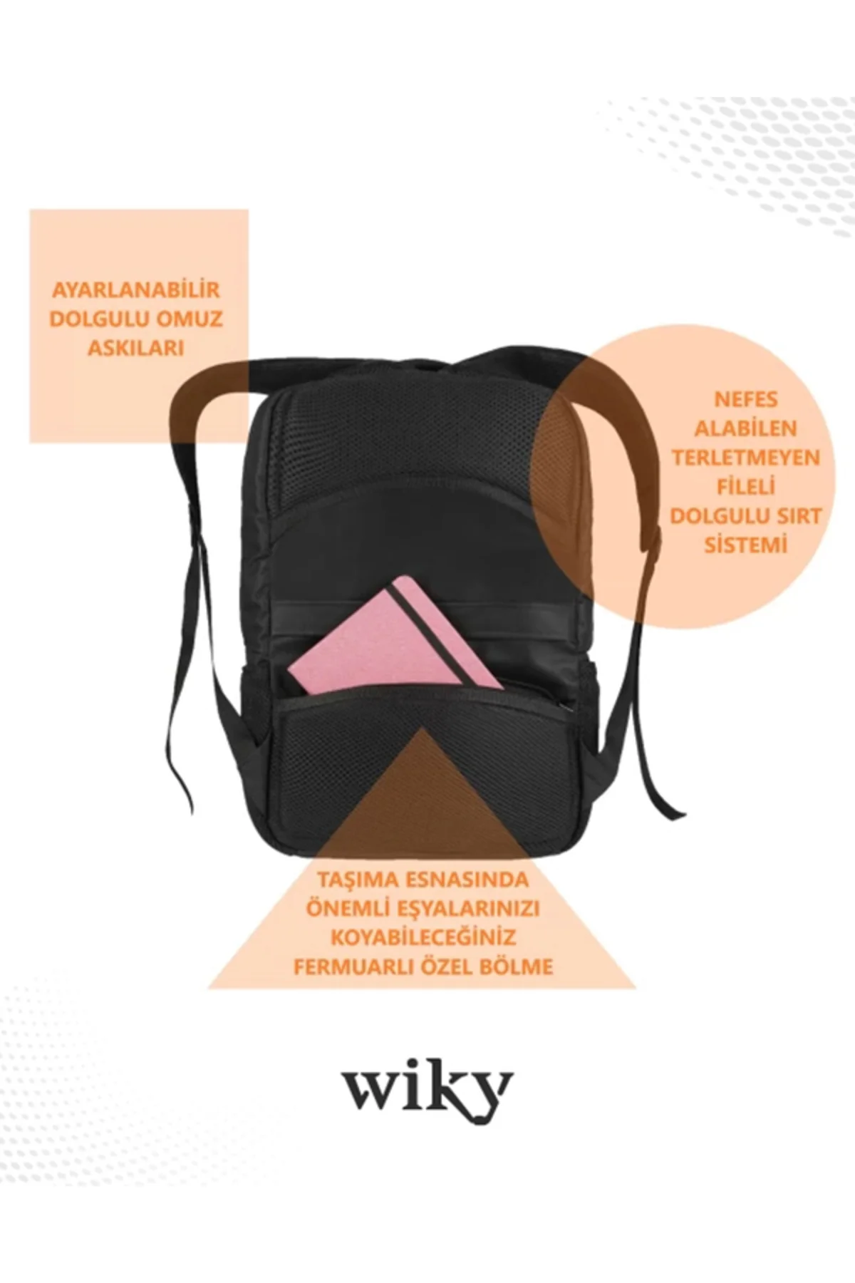 WikyBag Dawn 15,6 Inç Dizüstü Bilgisayar Uyumlu Siyah Laptop Çantası Sırt Çantası