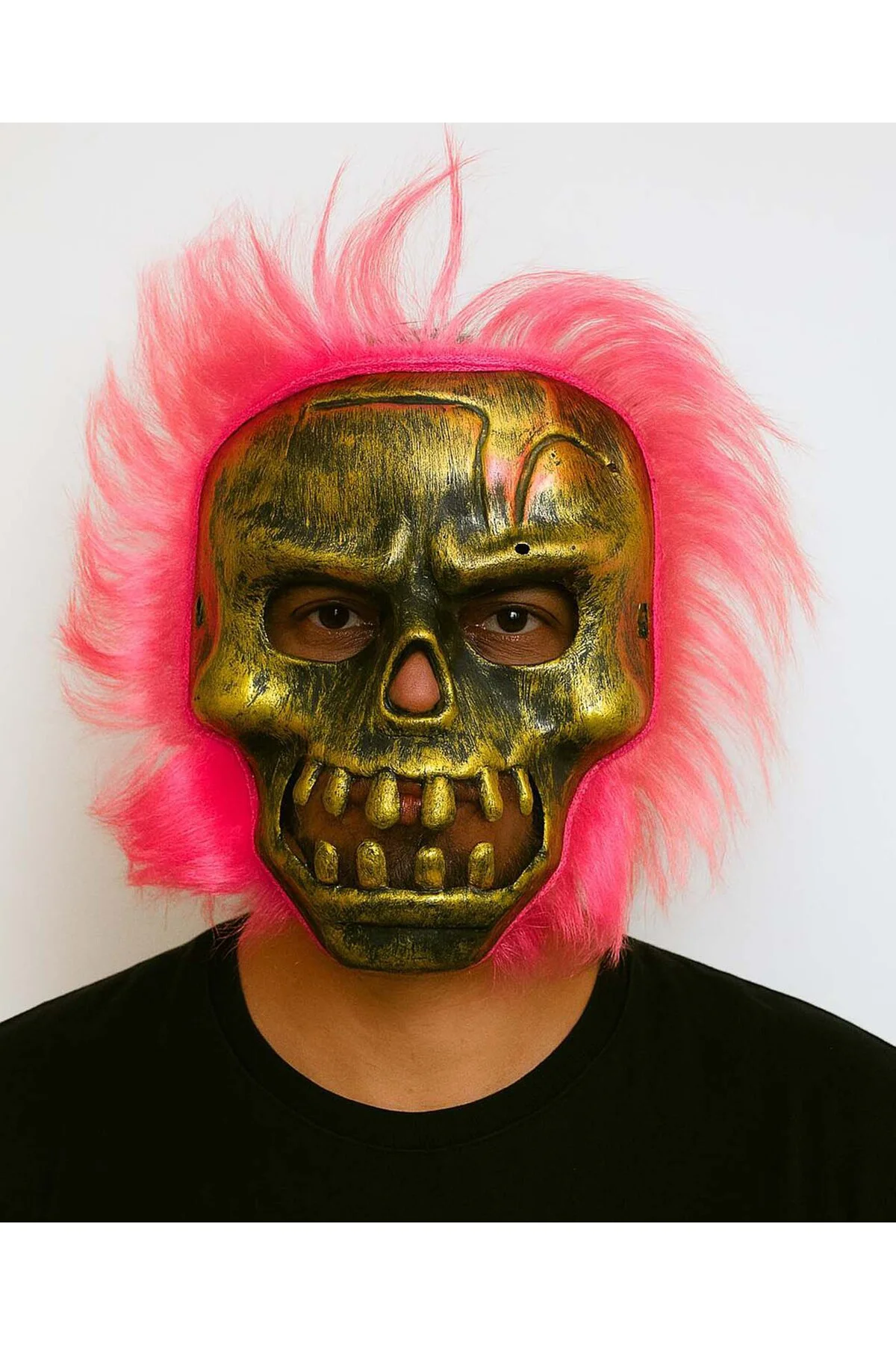 Wild Skull - Bakır Kafatası Pembe Saçlı İskelet Maske (5060)