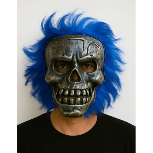 Wild Skull - Gümüş Kafatası Mavi Saçlı İskelet Maske