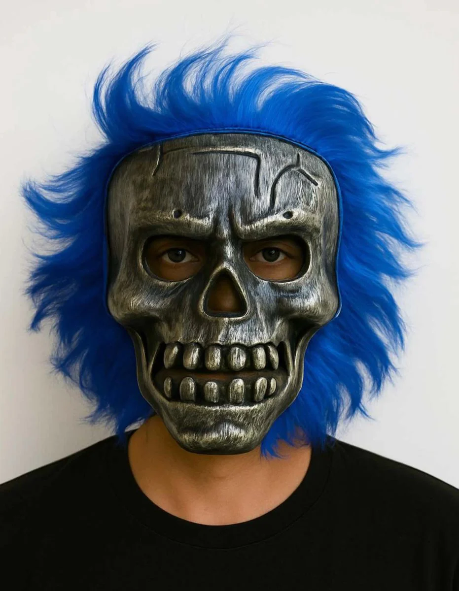 Wild Skull Gümüş Kafatası Mavi Saçlı İskelet Maske - Cadılar Bayramı Kostüm Maskesi Fiyatı, Yorumları ve Özellikleri