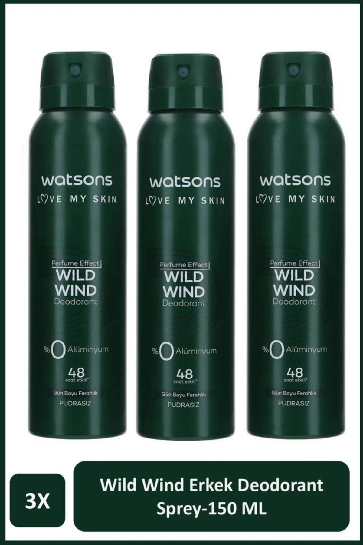 Wild Wind Deodorant Sprey Erkek Pudrasız 3x150ml