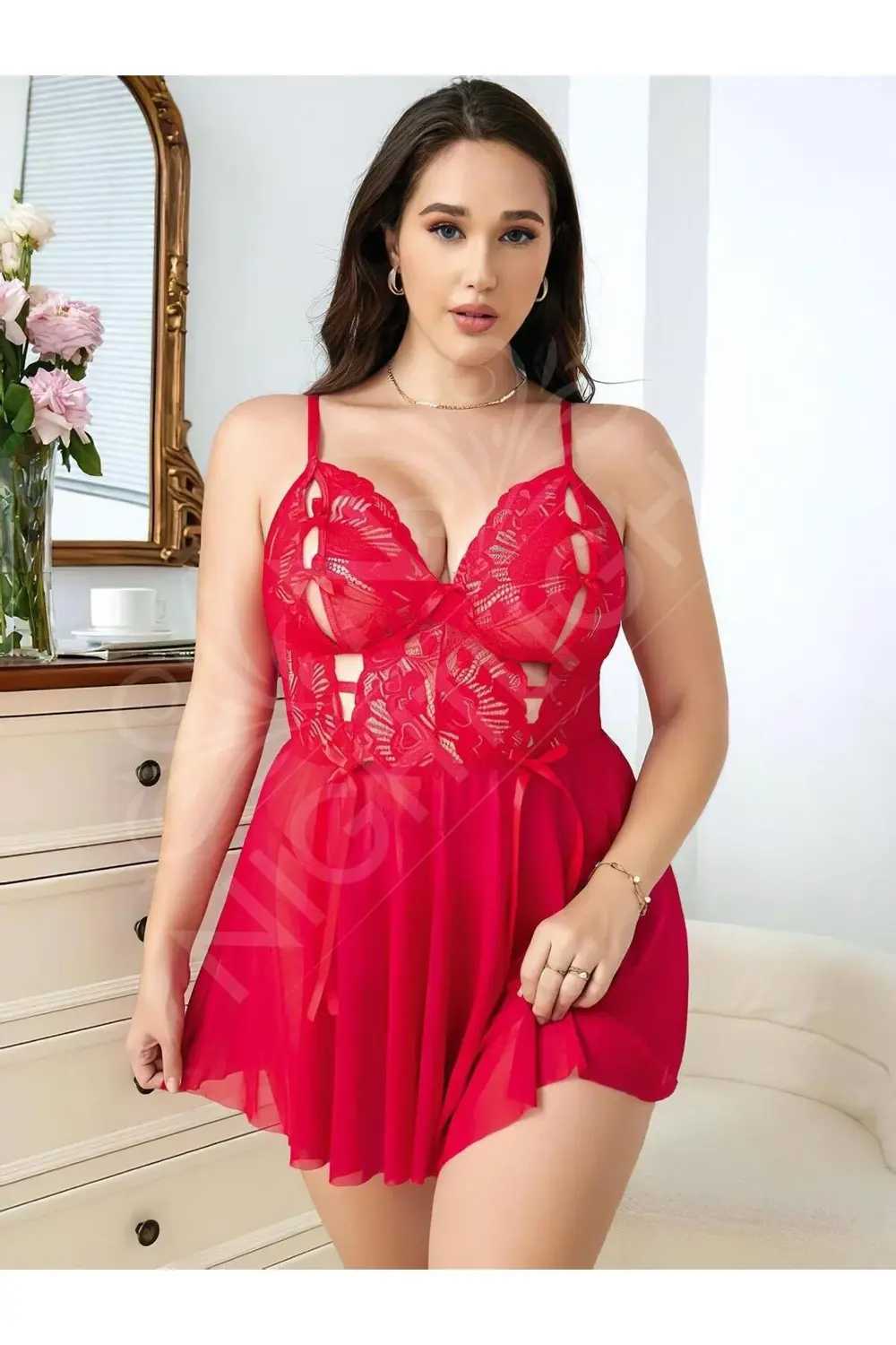 Will Like Büyük Beden Göğüs Kısmı Fiyonklu Dekolteli Fantezi Gece