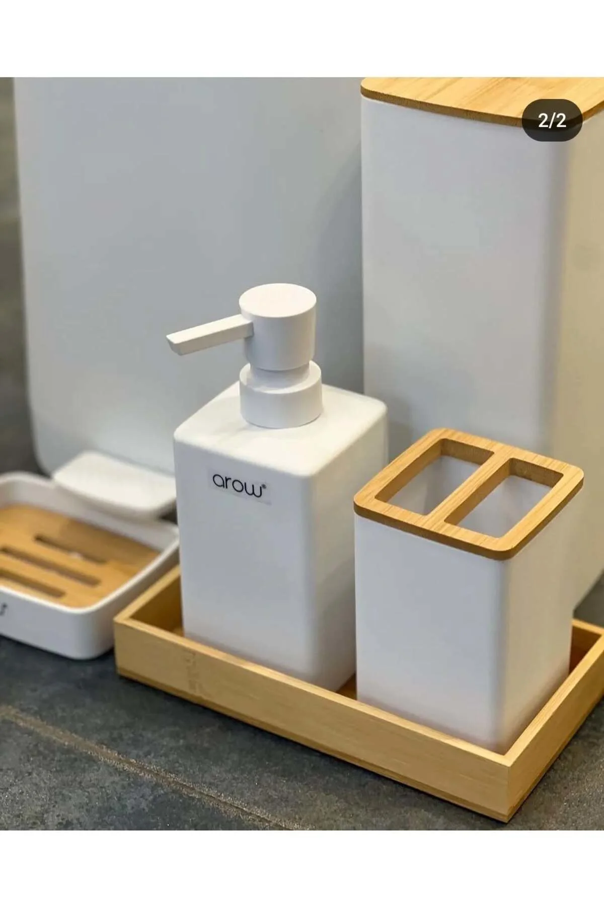 Williams Bambu Kapaklı 5 Parça Banyo Seti - Beyaz