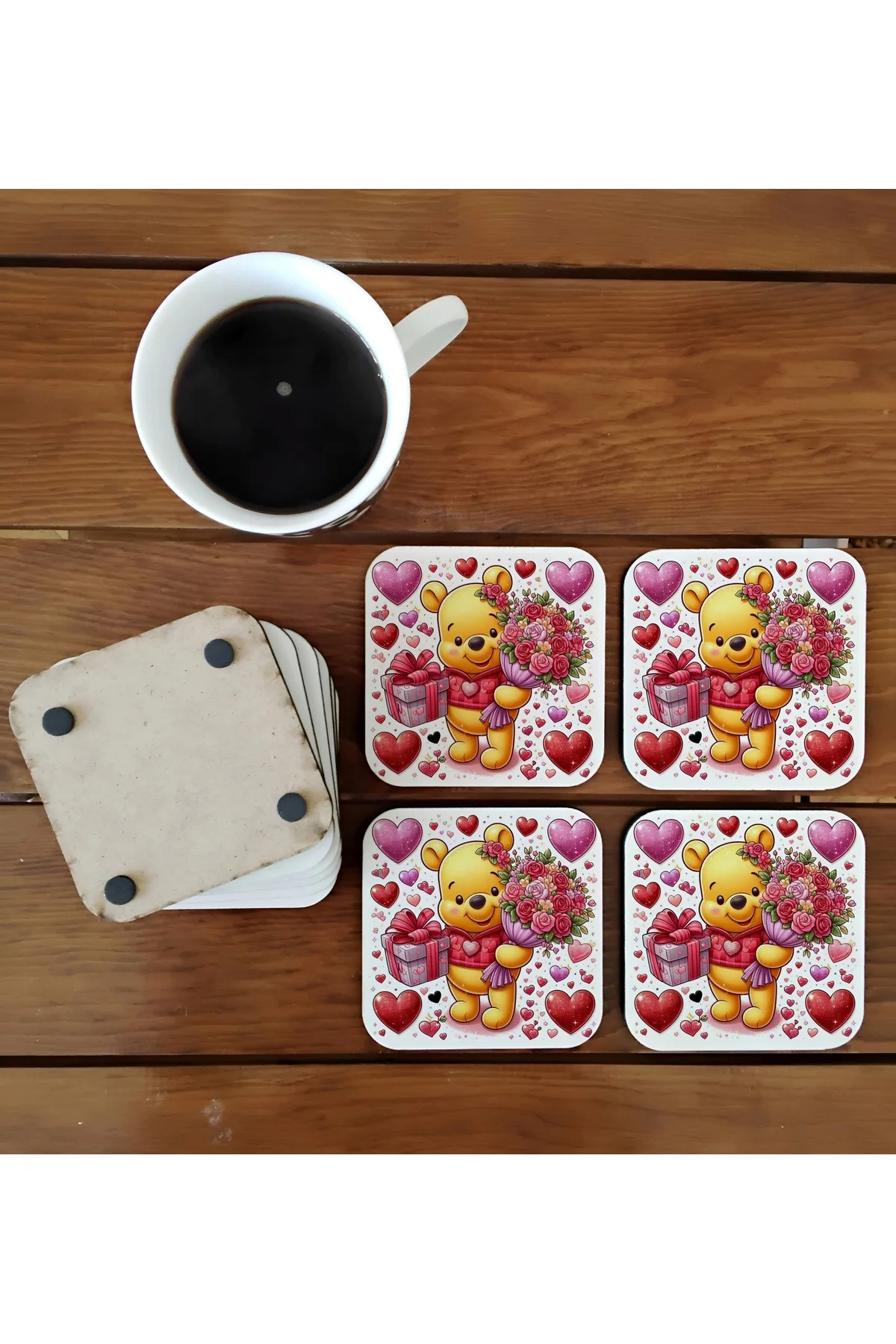 Winnie The Pooh Dekoratif Ahşap Bardak Altlığı Seti 025