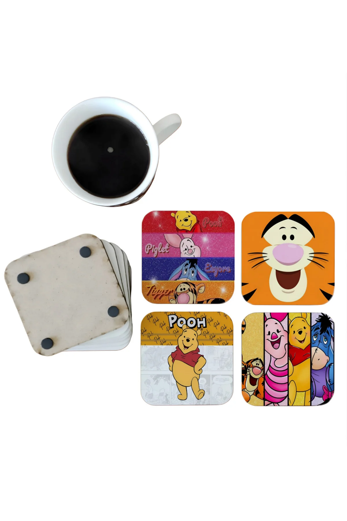 Winnie The Pooh Dekoratif Ahşap Bardak Altlığı Seti 034
