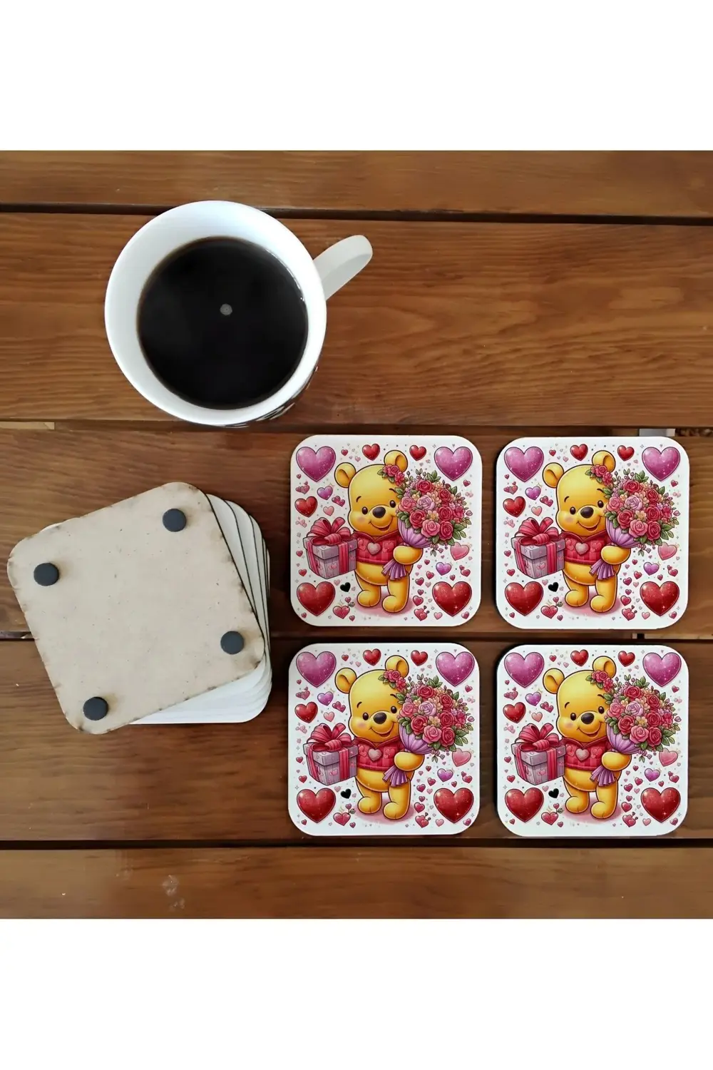 Winnie the pooh doğum günü hediyesi ahşap bardak altlığı