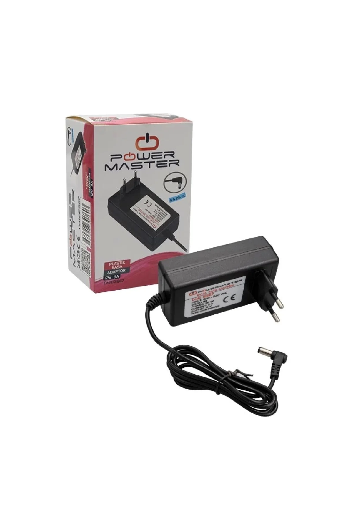 Winta- Pm-12667 12 Volt - 3 Amper 5.5*2.5 Uçlu Plastik Kasa Priz Tipi Adaptör