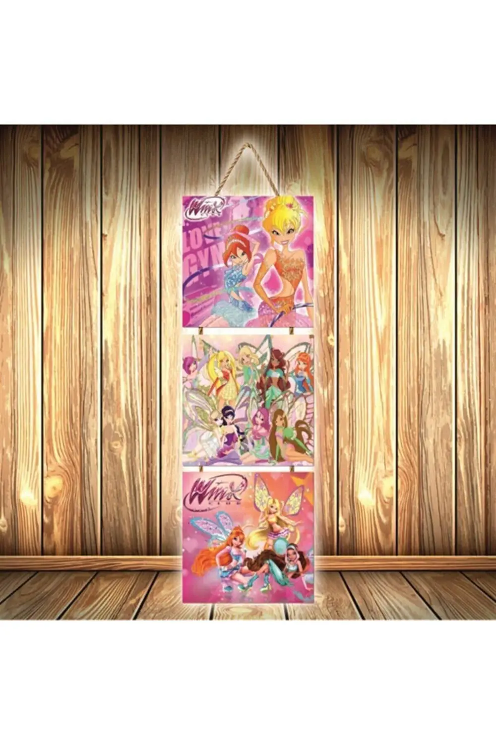 Winx Club Tasarımlı Üçlü Retro Ahşap Poster Ü274