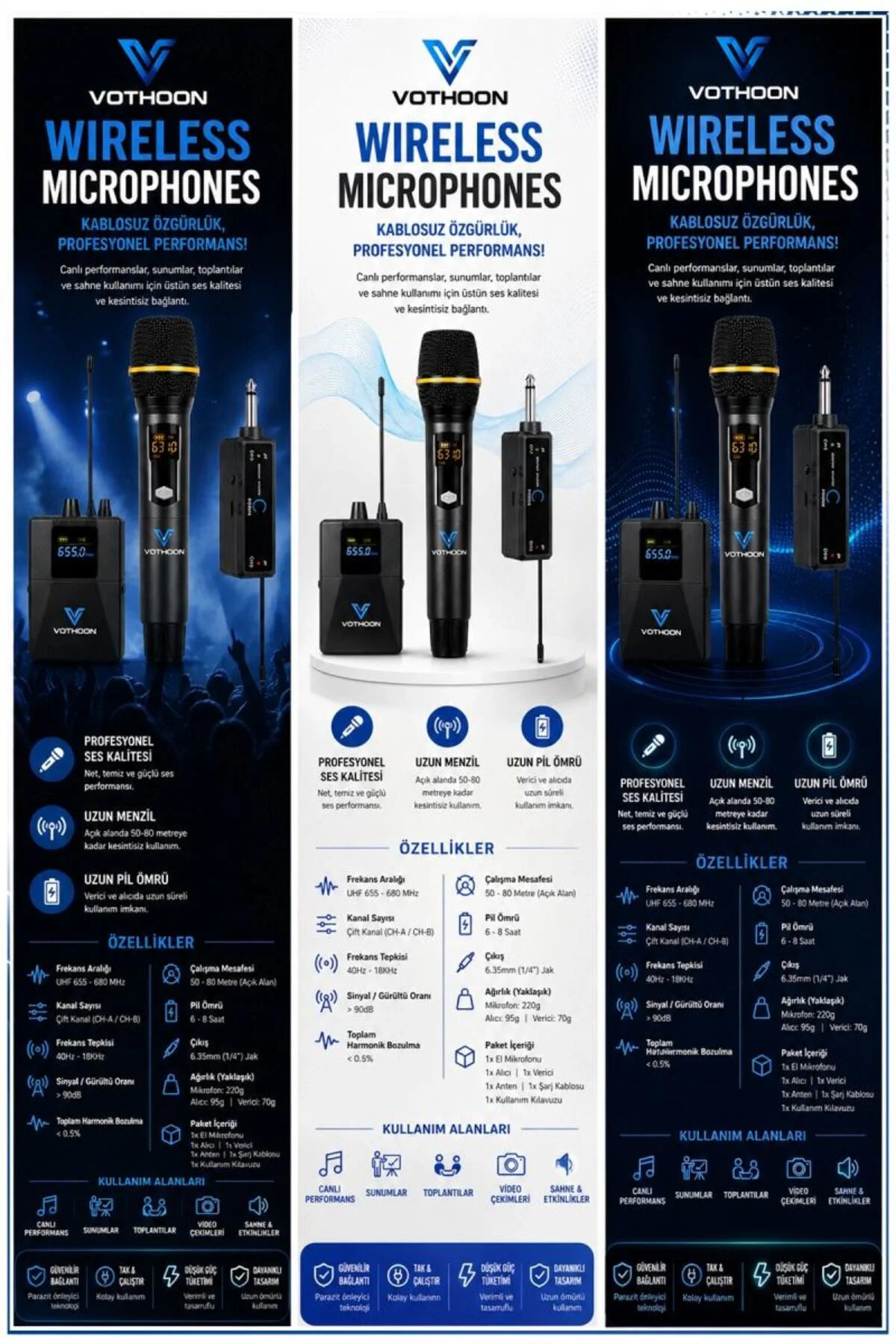 Wireless Mikrofon Sistemi Uhf Kablosuz El Mikrofonu Profesyonel S