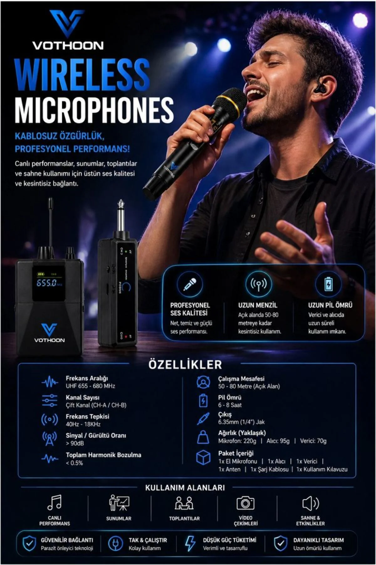 Wireless Mikrofon Sistemi Uhf Kablosuz El Mikrofonu Profesyonel S