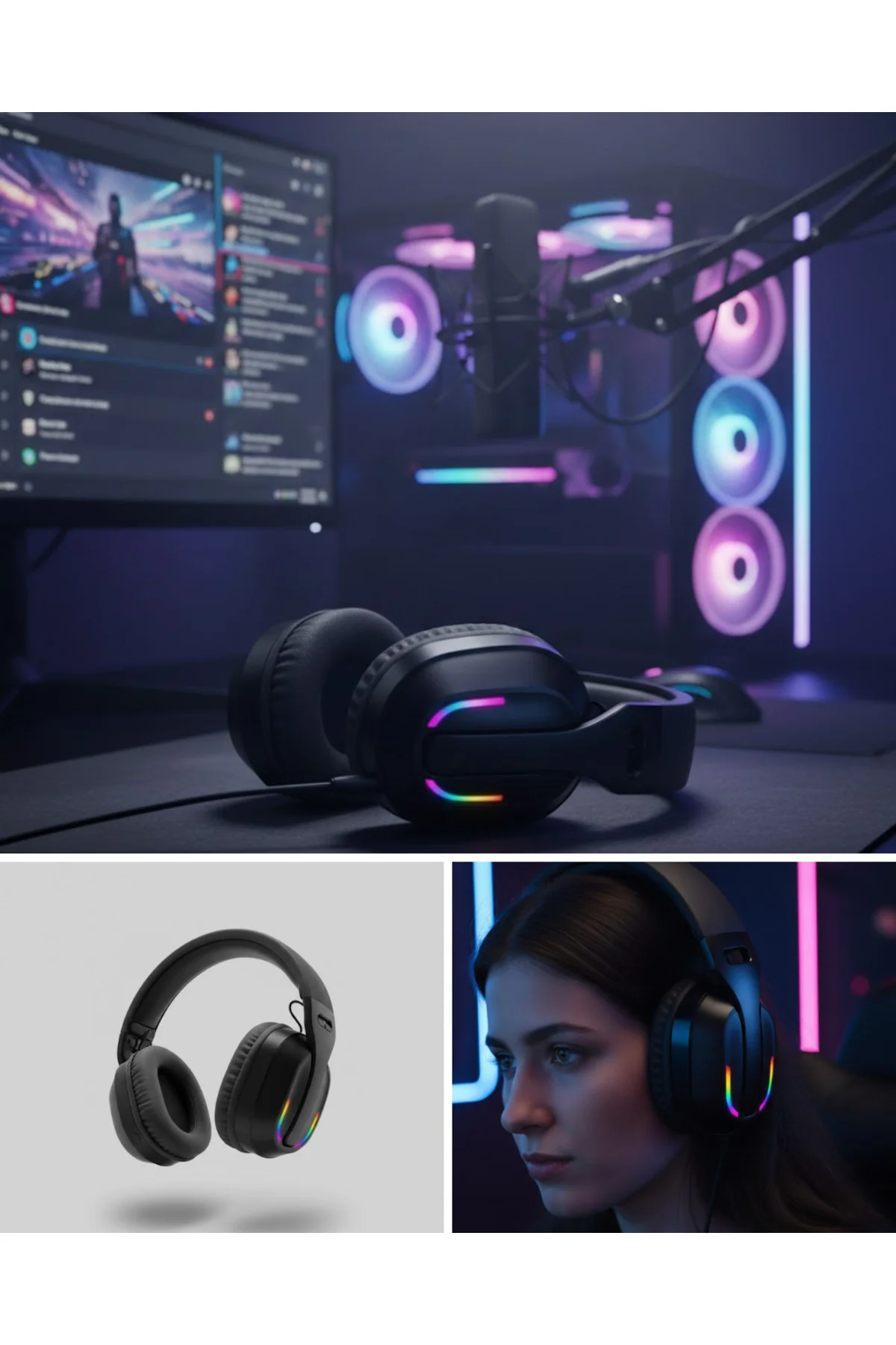 Wireless Oyuncu Kulaklığı RGB Işıklı Uzun Bataryalı Mikrofonlu Headset