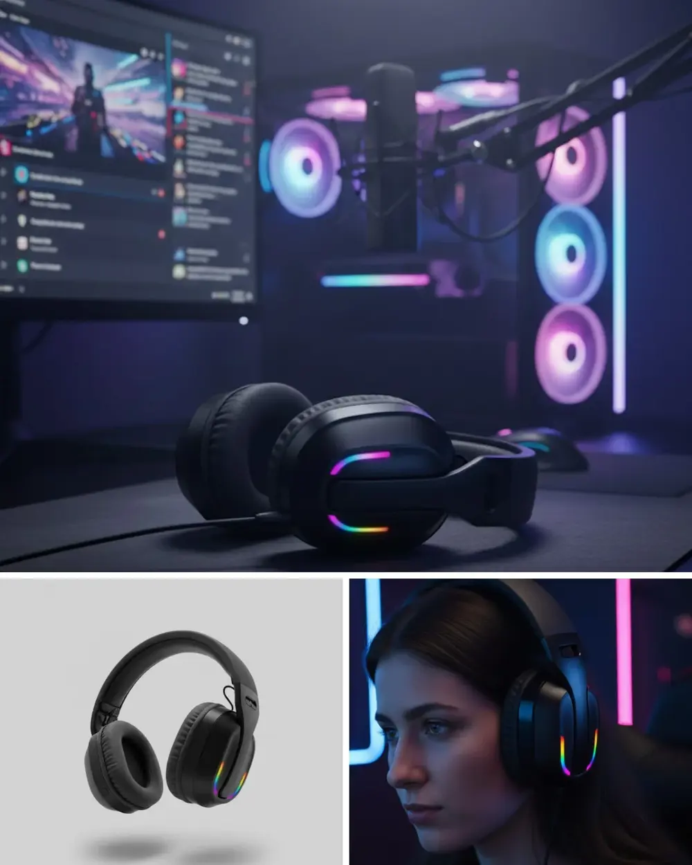 Wireless Oyuncu Kulaklığı RGB Işıklı Uzun Bataryalı Mikrofonlu He