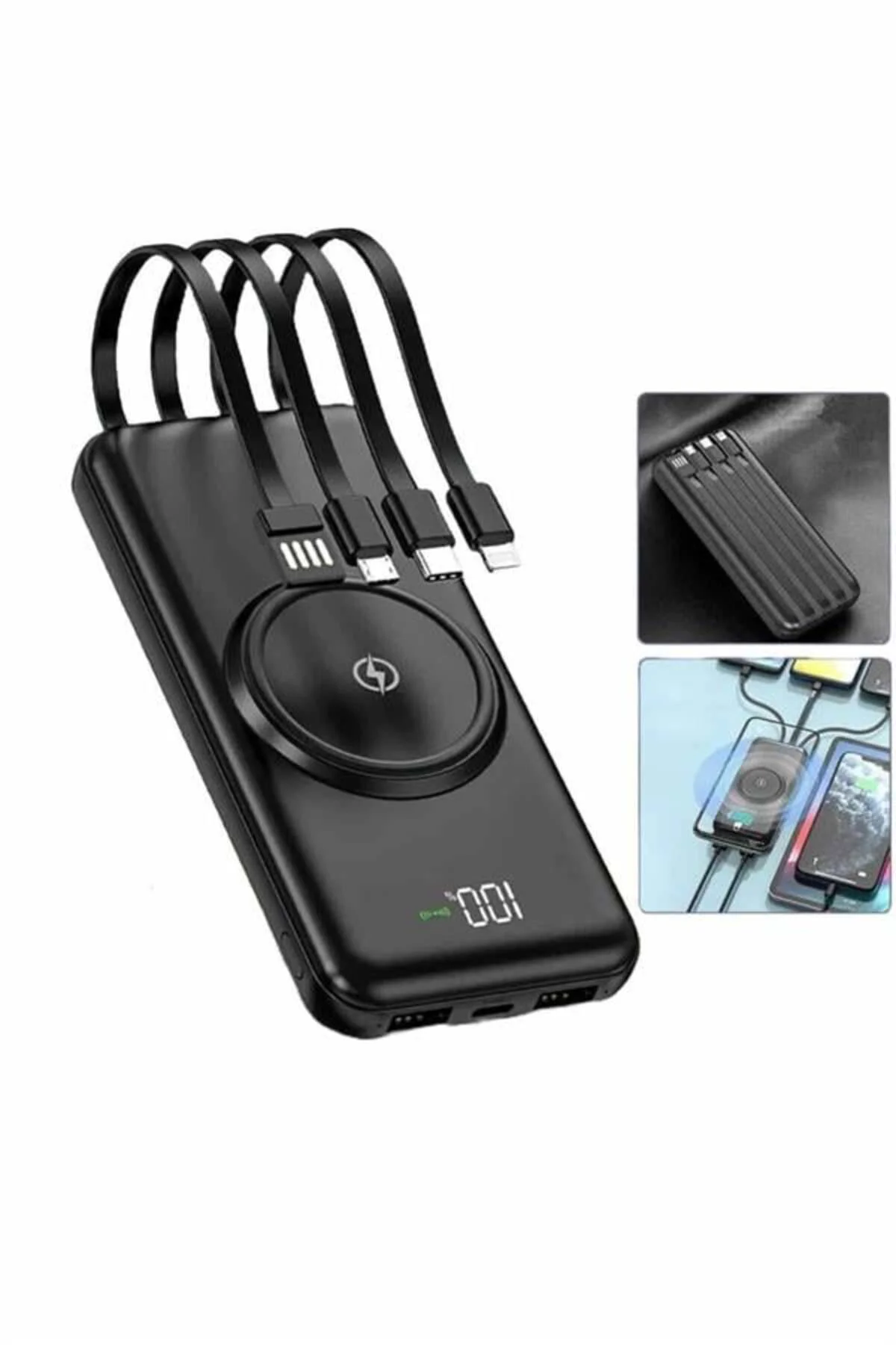 Wireless Powerbank 10000 Mah LED Ekranlı Dahili Kablolu Hızlı Şar