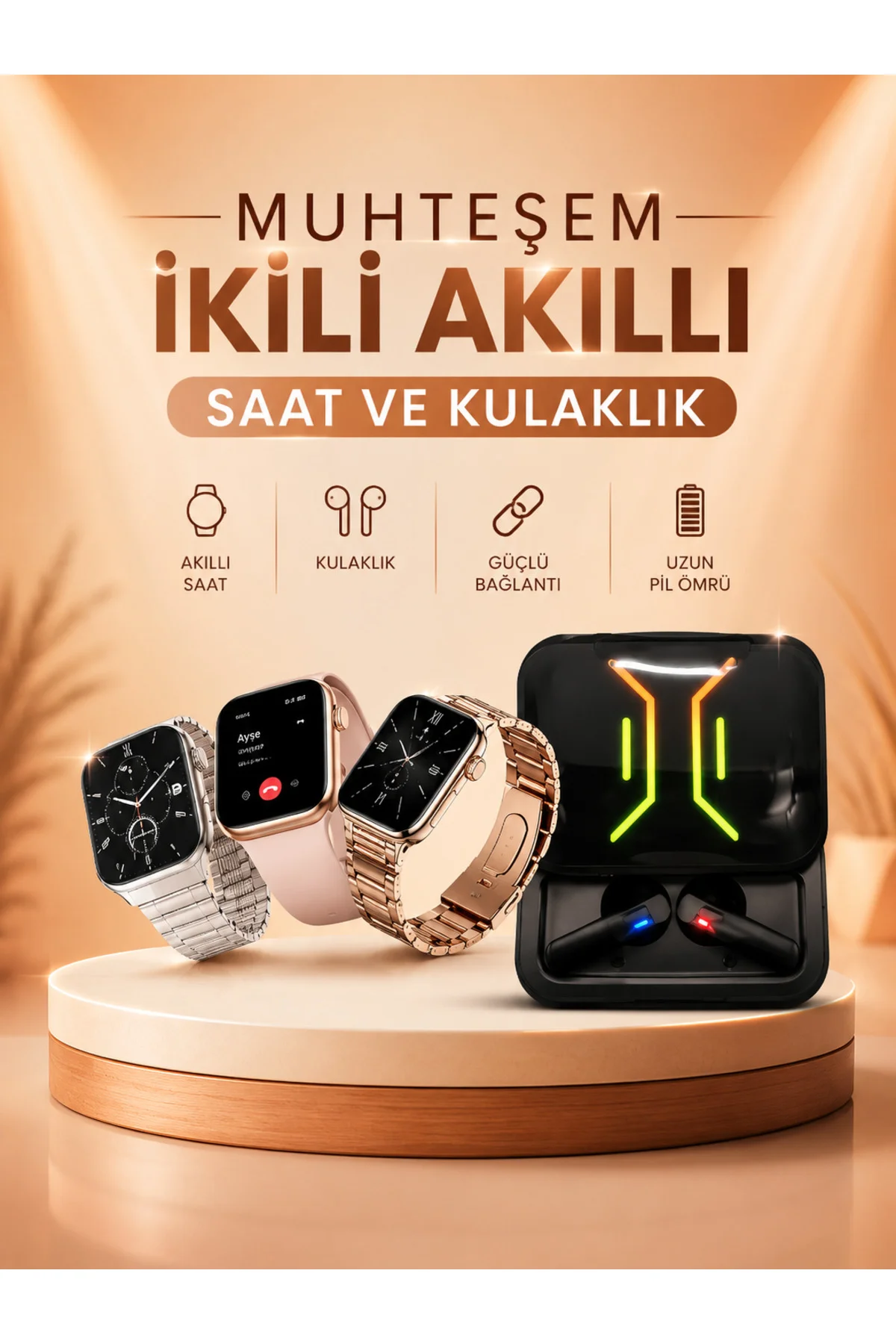 Wireless Şarjlı Akıllı Saat ve Dijital Göstergeli Kablosuz Blueto