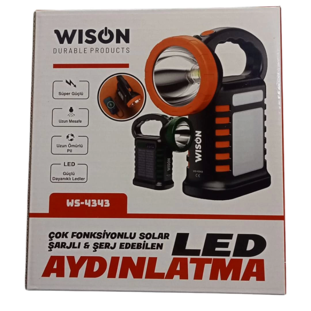 Just Cheap Store Wıson Ws-4343 Çok Fonksiyonlu Solar Şarjlı Powerbanklı Kamp Lamba