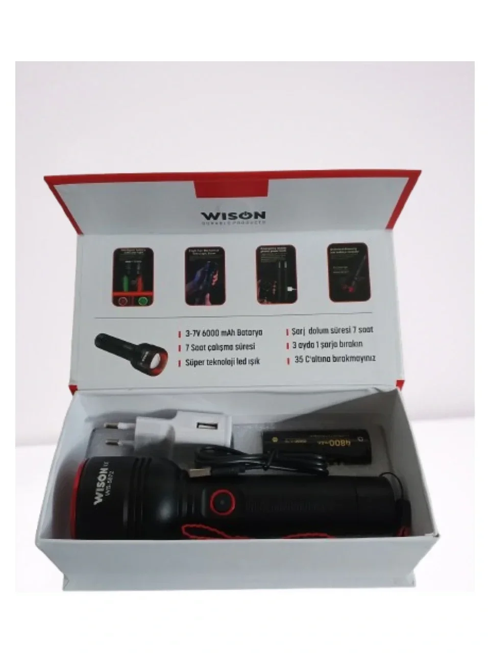WISON WS-5572 20W Uzun Menzilli Şarjlı Metal El Feneri