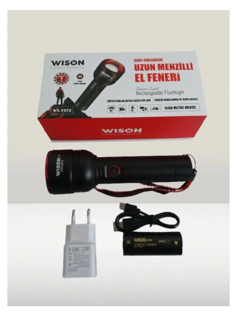 WISON WS-5572 20W Uzun Menzilli Şarjlı Metal El Feneri (4741)