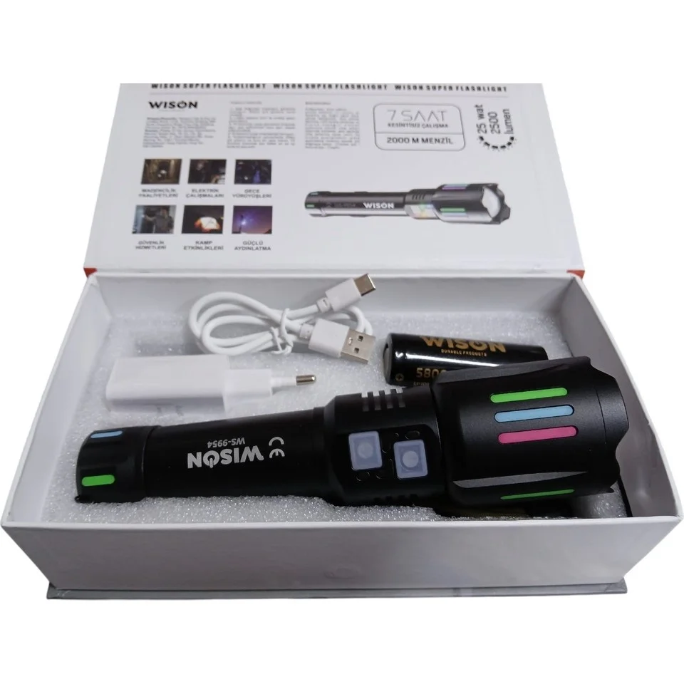 Wison Ws-9954 25w Zoomlu Yeşil Lazerli Metal Şarjlı El Feneri Wison Ws-9954 25w Zoomlu Yeşil Lazerli Metal Şarjlı El Feneri