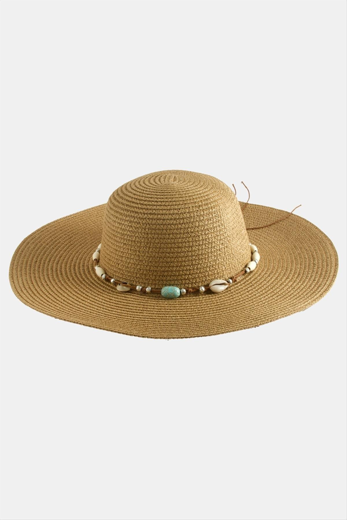 WIZARD Etnik Boncuklu Hasır Şapka-Beyaz